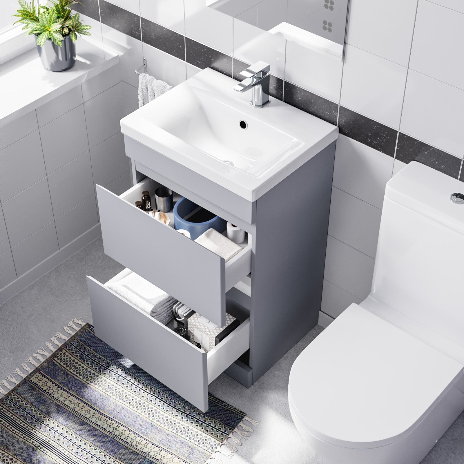 Alaska 500mm Drawers Matte Grey Basin Vanity & Rimless Close Coupled Toilet