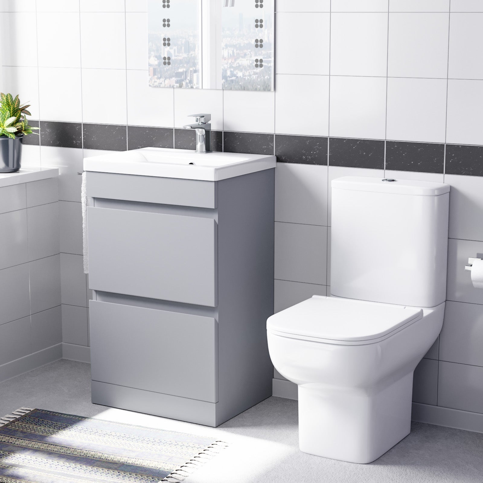 Alaska 500mm Matte Grey Drawers Basin Vanity Unit & Close Coupled Toilet