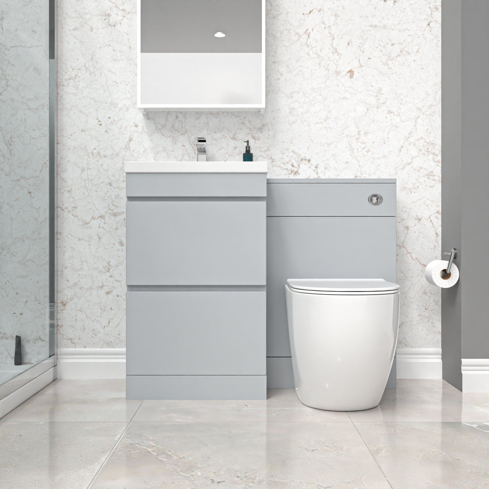 Alaska Matte Grey 500mm 2 Drawers Vanity, WC Unit & Round BTW Toilet