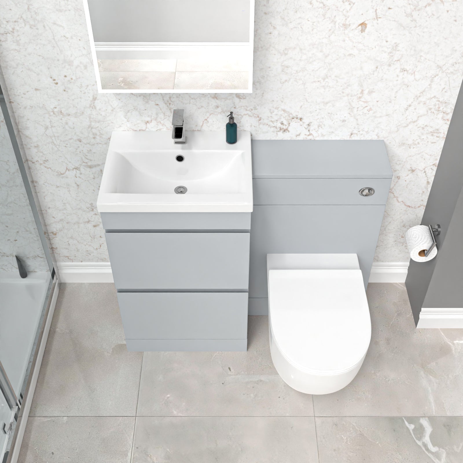 Alaska Matte Grey 500mm 2 Drawers Vanity, WC Unit & Round BTW Toilet
