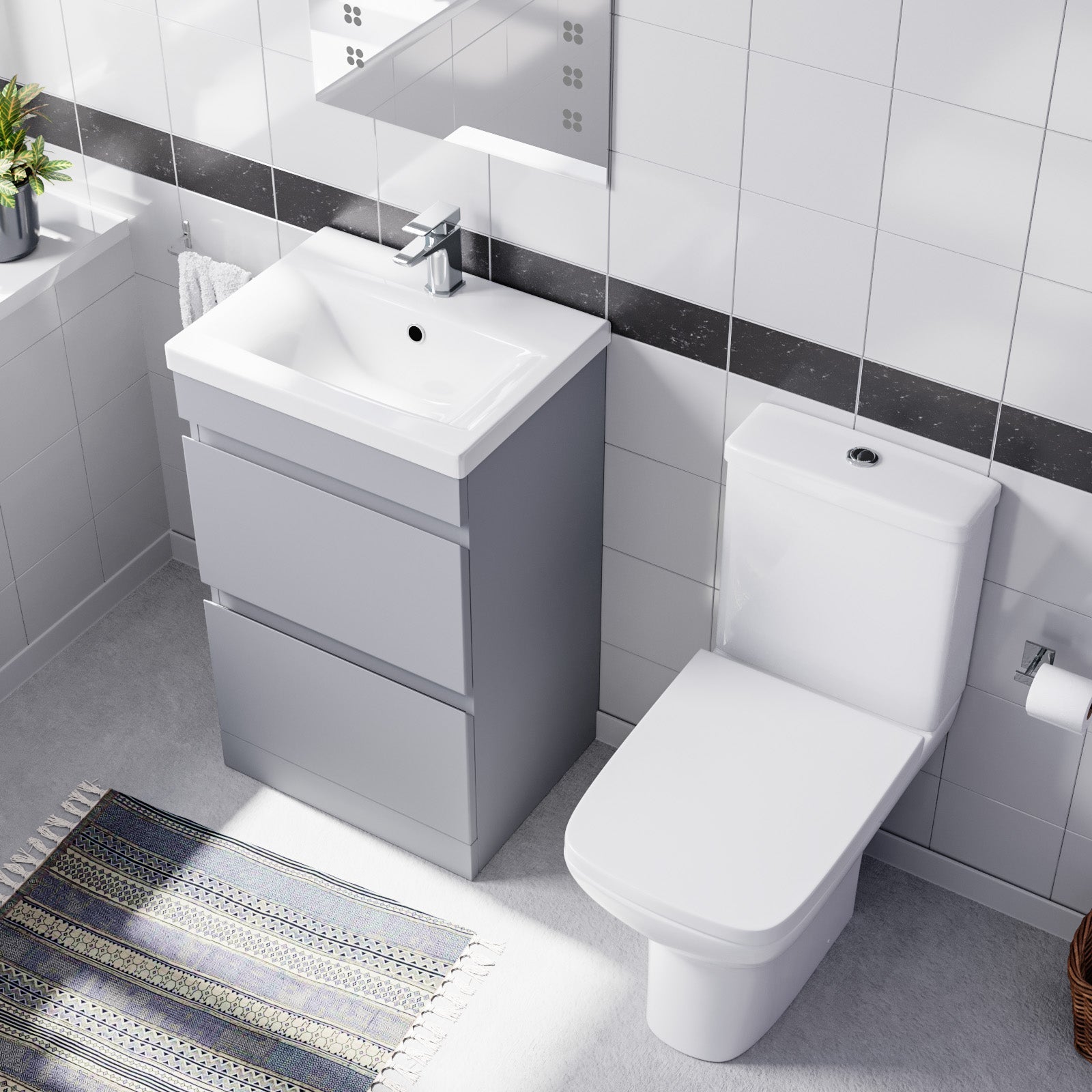 Alaska 500mm Matte Grey Drawers Basin Vanity & Close Coupled Toilet Set