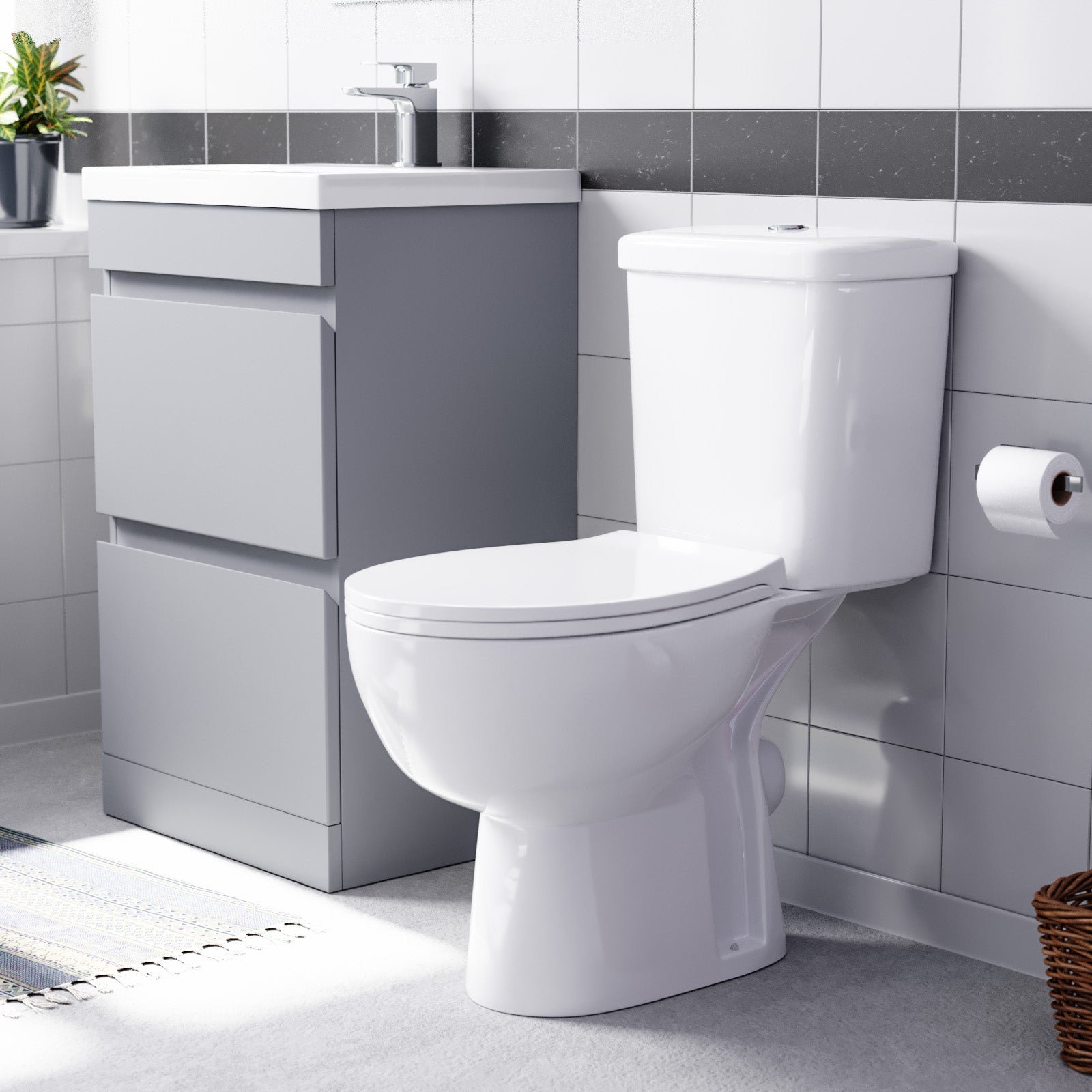 Alaska 500mm 2 Drawers Matte Grey Basin Vanity Unit & Close Coupled Toilet