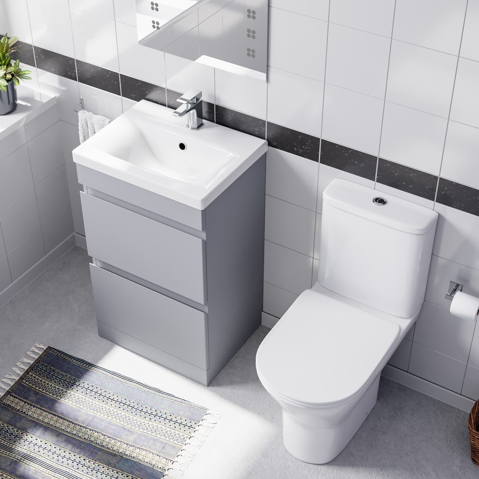 Alaska 500mm Matte Grey 2 Drawers Basin Vanity & Close Coupled Toilet