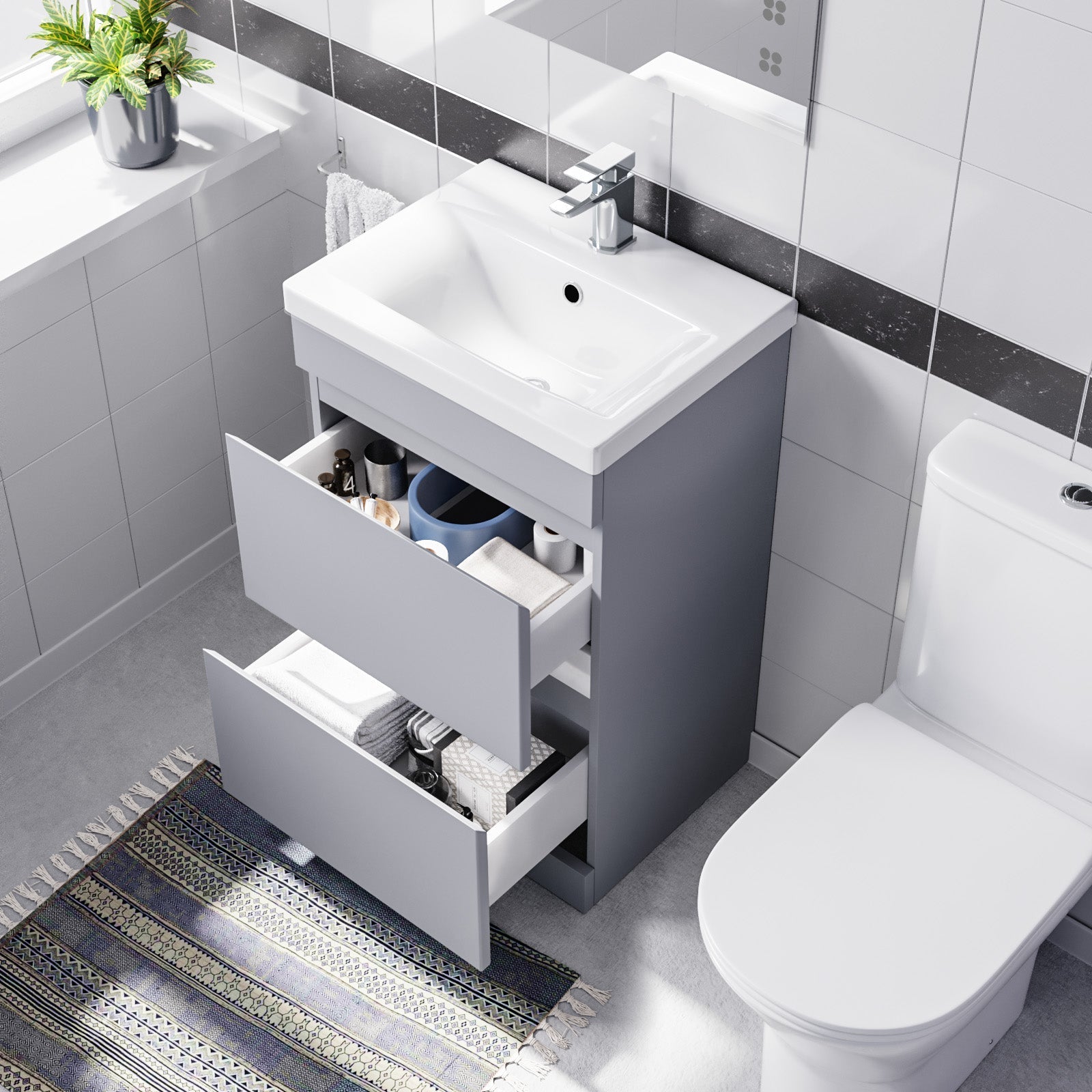 Alaska 500mm Matte Grey 2 Drawers Basin Vanity & Close Coupled Toilet
