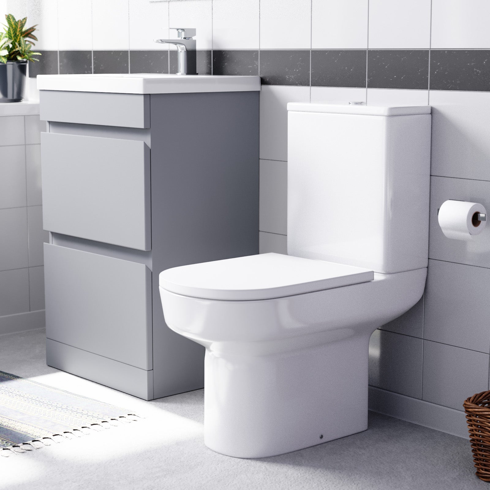 Alaska Matte Grey 500mm 2 Drawers Basin Vanity & Rimless Close Couple Toilet