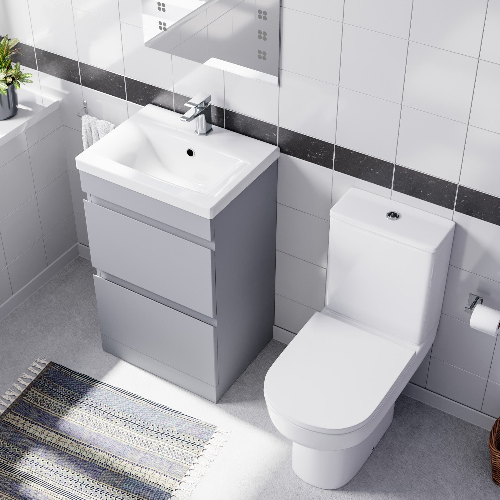 Alaska Matte Grey 500mm 2 Drawers Basin Vanity & Rimless Close Couple Toilet