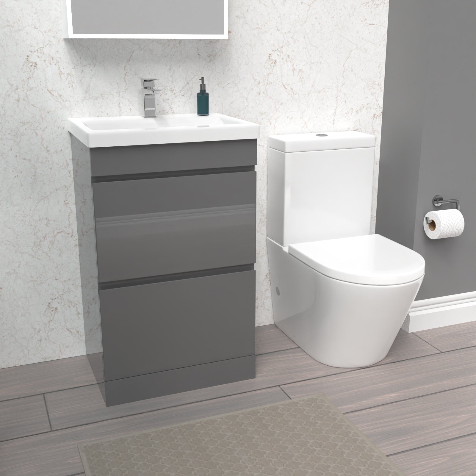 Alaska Steel Grey 500mm 2 Drawers Basin Vanity Unit & Close Coupled Toilet
