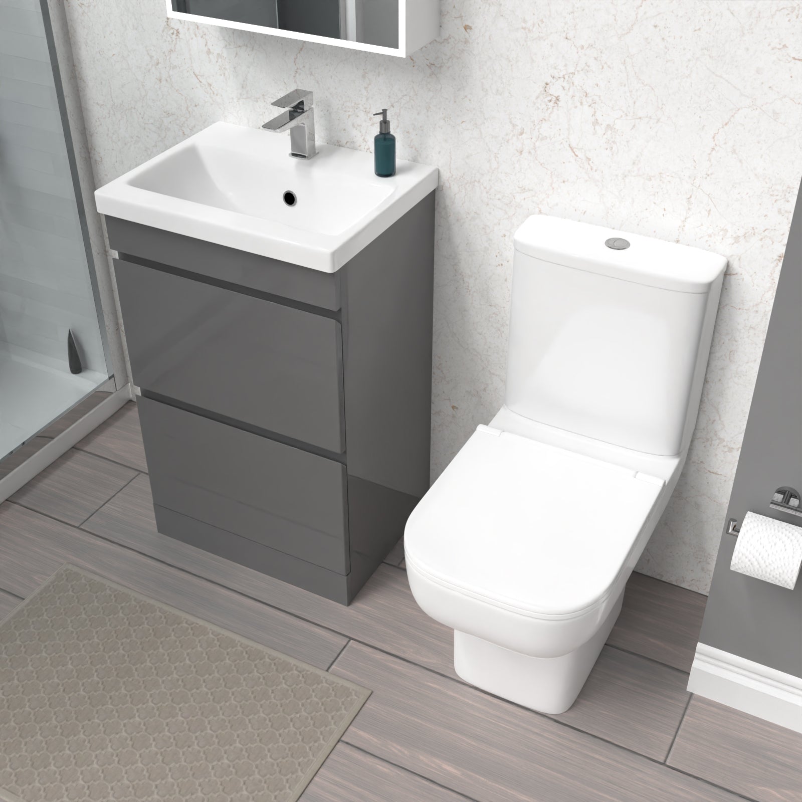 Alaska 500mm Steel Grey 2 Drawers Basin Vanity Unit & Close Coupled Toilet