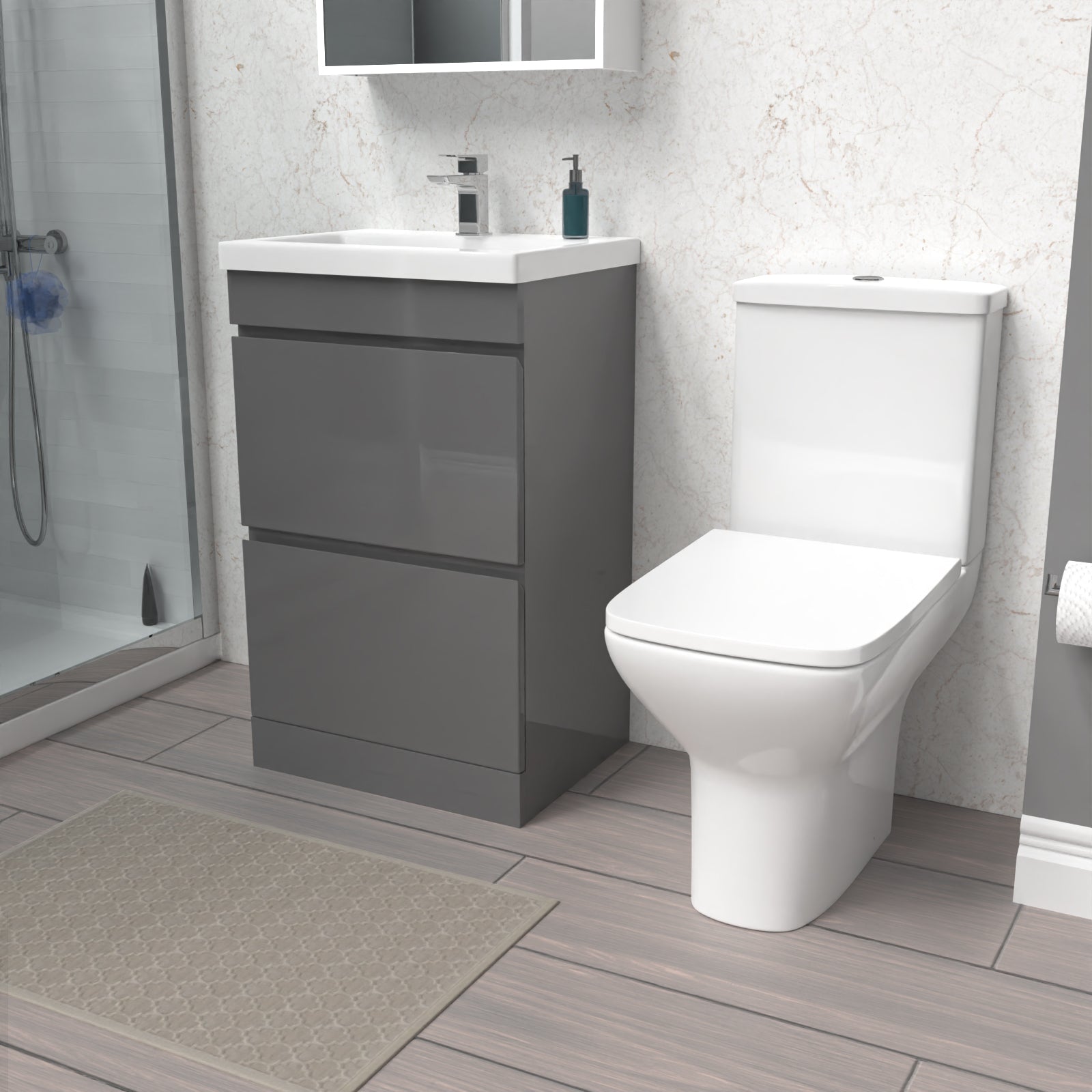 Alaska 500mm Steel Grey 2 Drawers Basin Vanity & Close Coupled Toilet Set