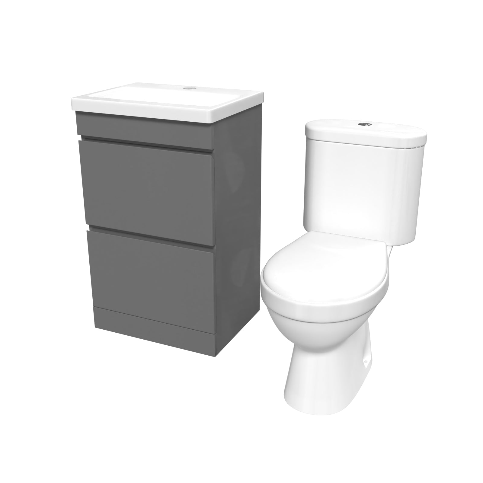 Alaska 500mm 2 Drawers Steel Grey Basin Vanity Unit & Close Coupled Toilet