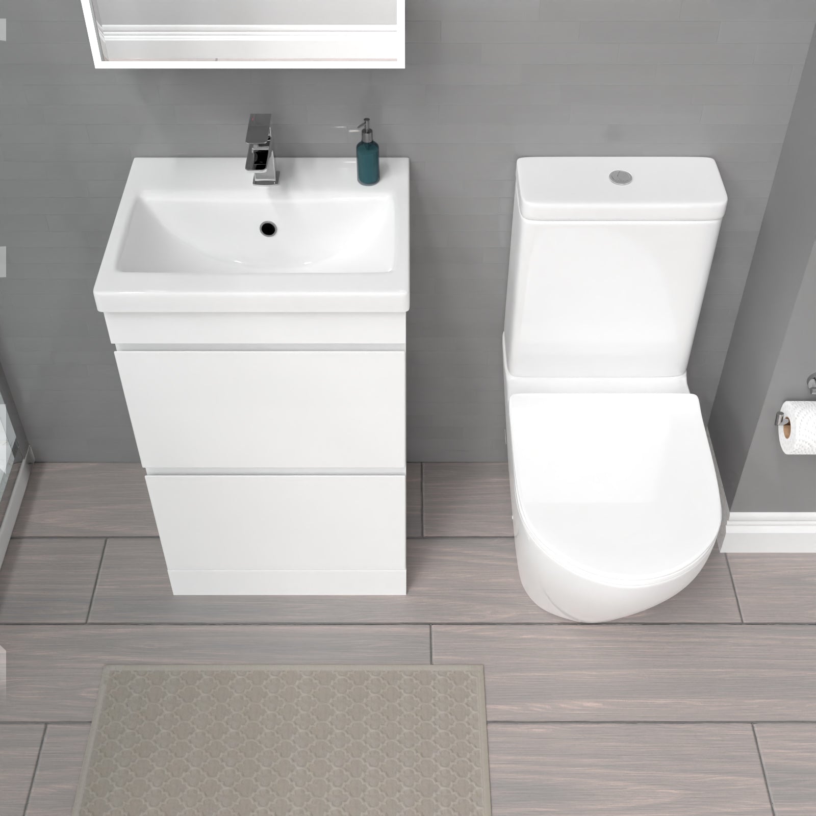Alaska 500mm 2 Drawers White Basin Vanity & Rimless Close Coupled Toilet