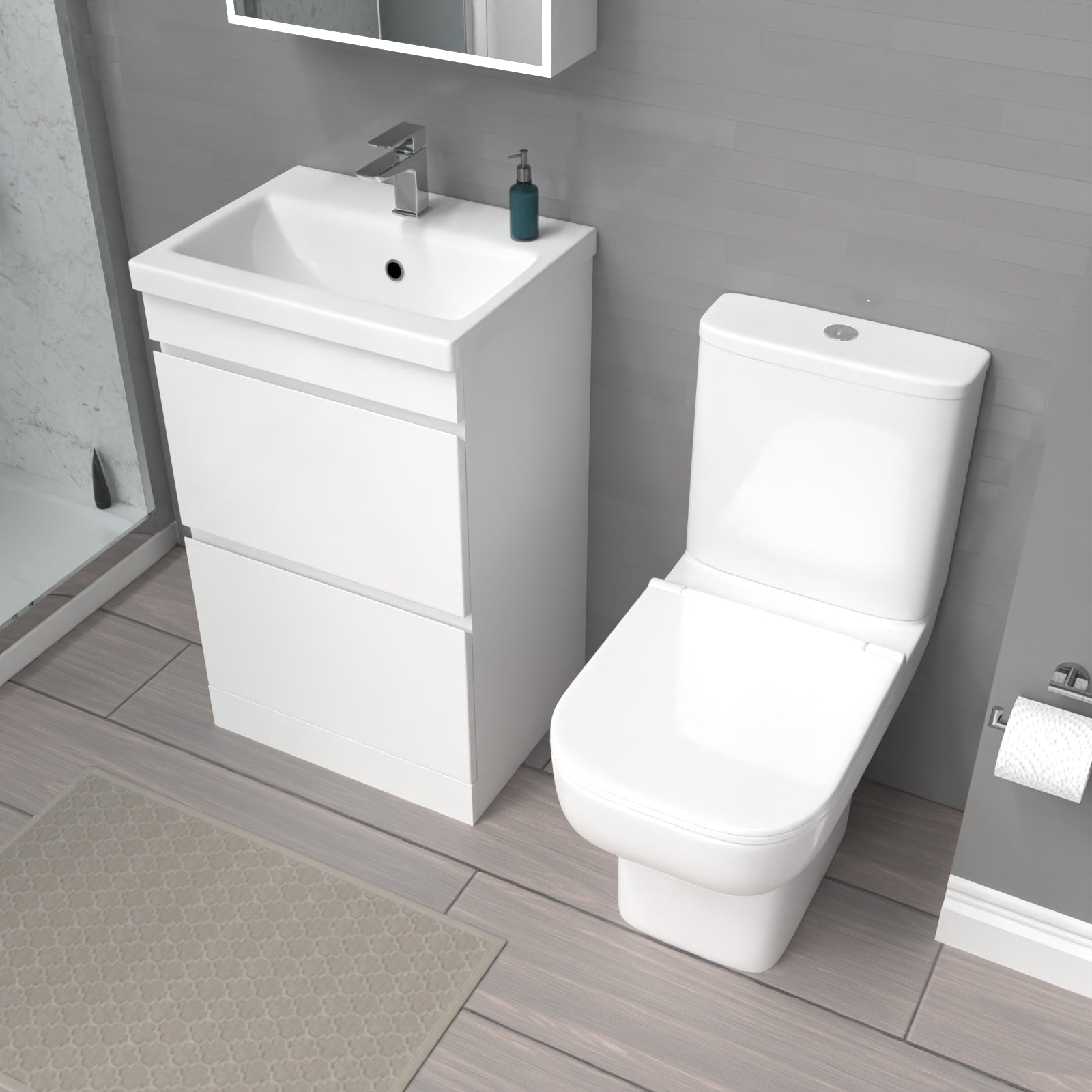 Alaska 500mm White 2 Drawers Basin Vanity Unit & Close Coupled Toilet