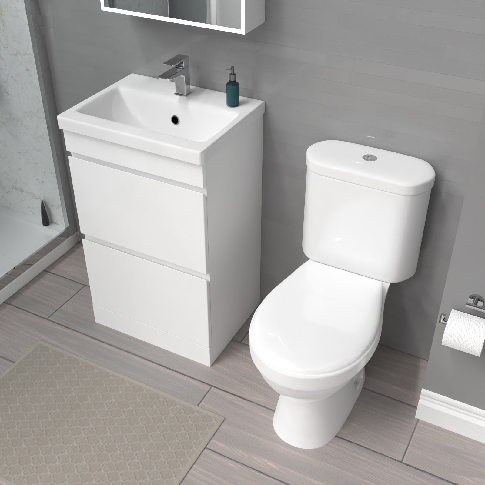 Alaska 500mm 2 Drawers White Basin Vanity Unit & Close Coupled Toilet