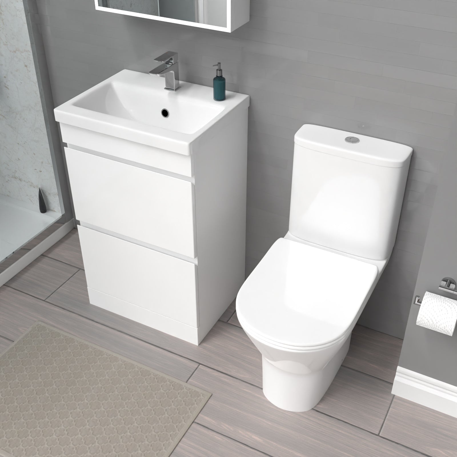 Alaska 500mm Gloss White 2 Drawers Basin Vanity & Close Coupled Toilet