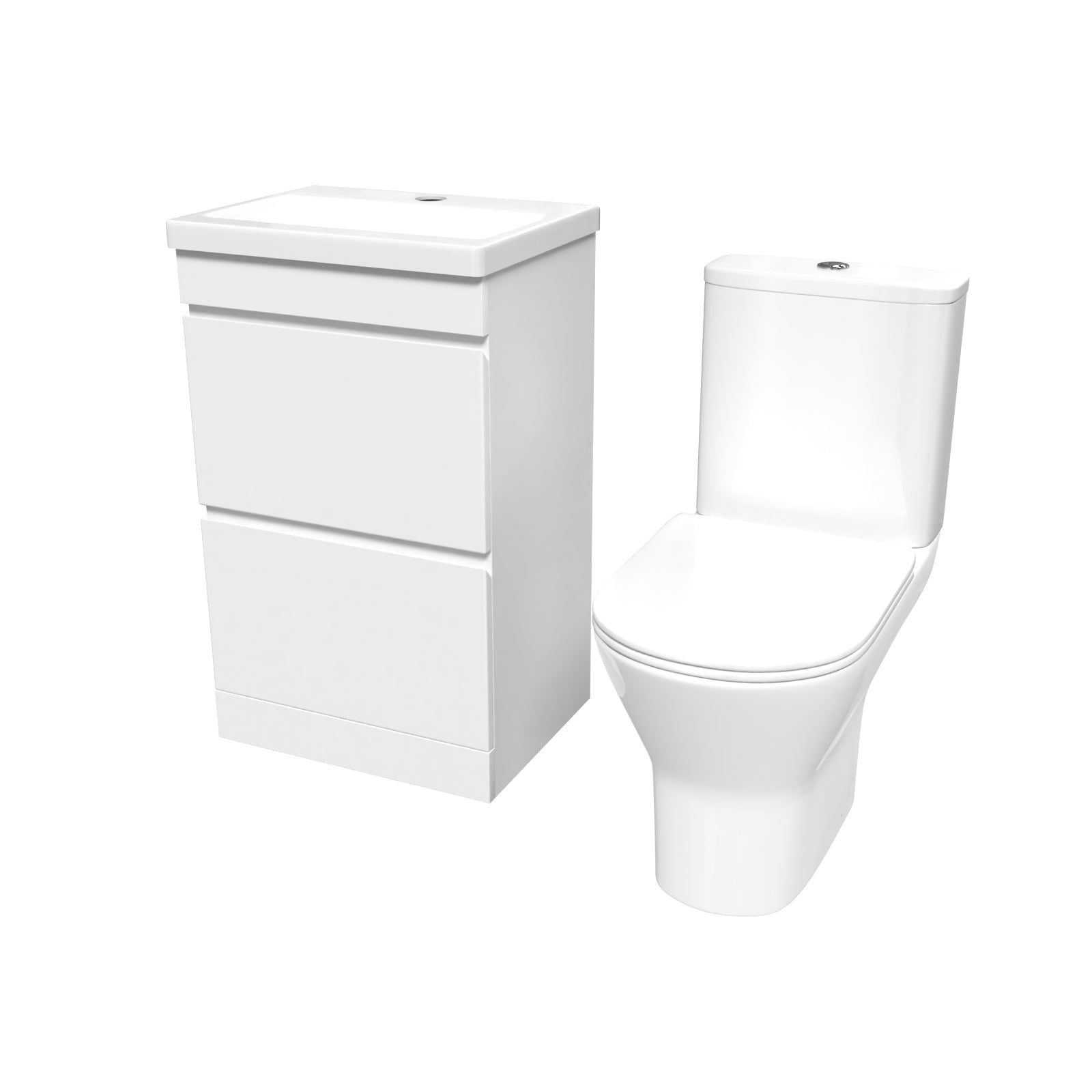 Alaska 500mm Gloss White 2 Drawers Basin Vanity & Close Coupled Toilet