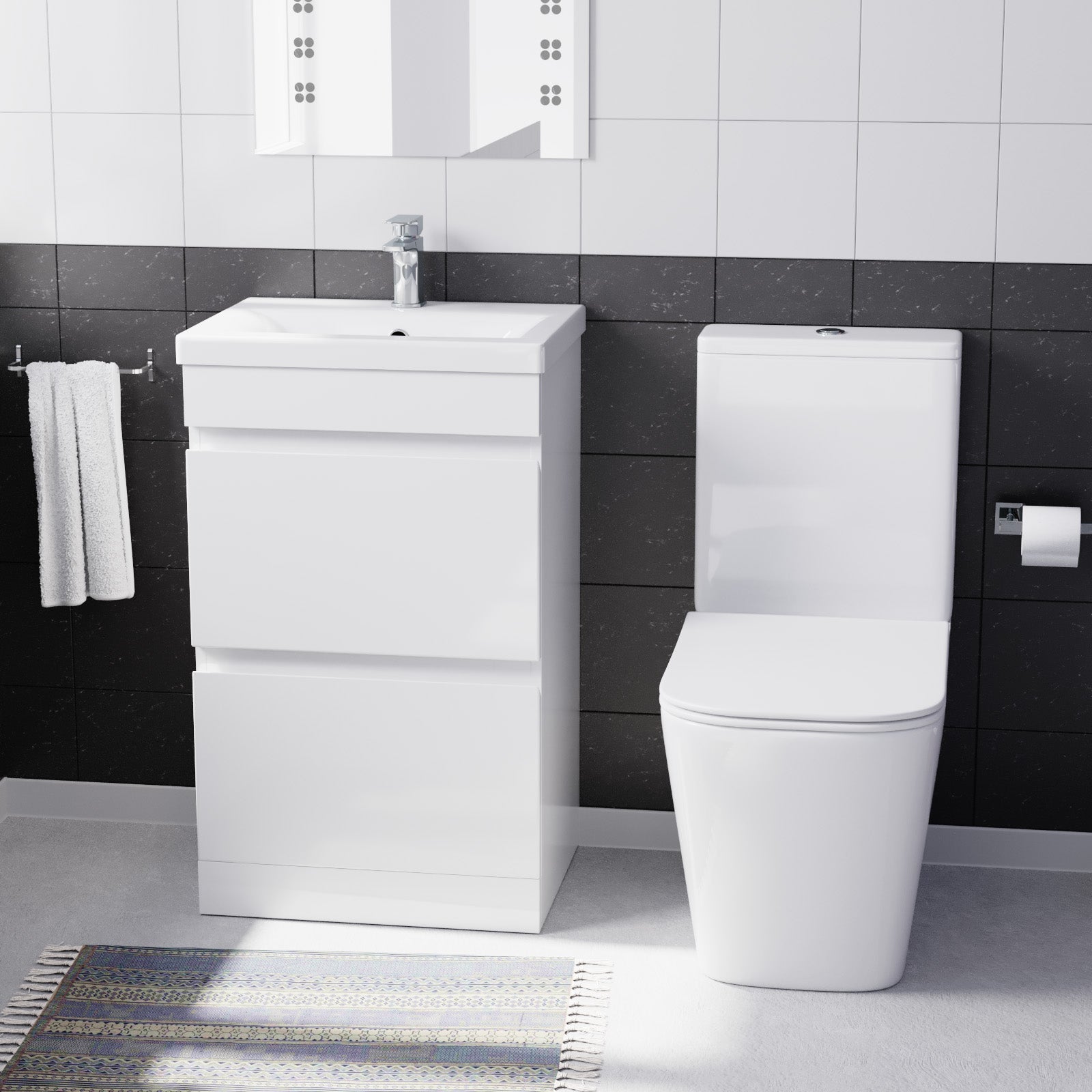 Alaska 500mm 2 Drawers White Basin Vanity Unit & Close Coupled Toilet
