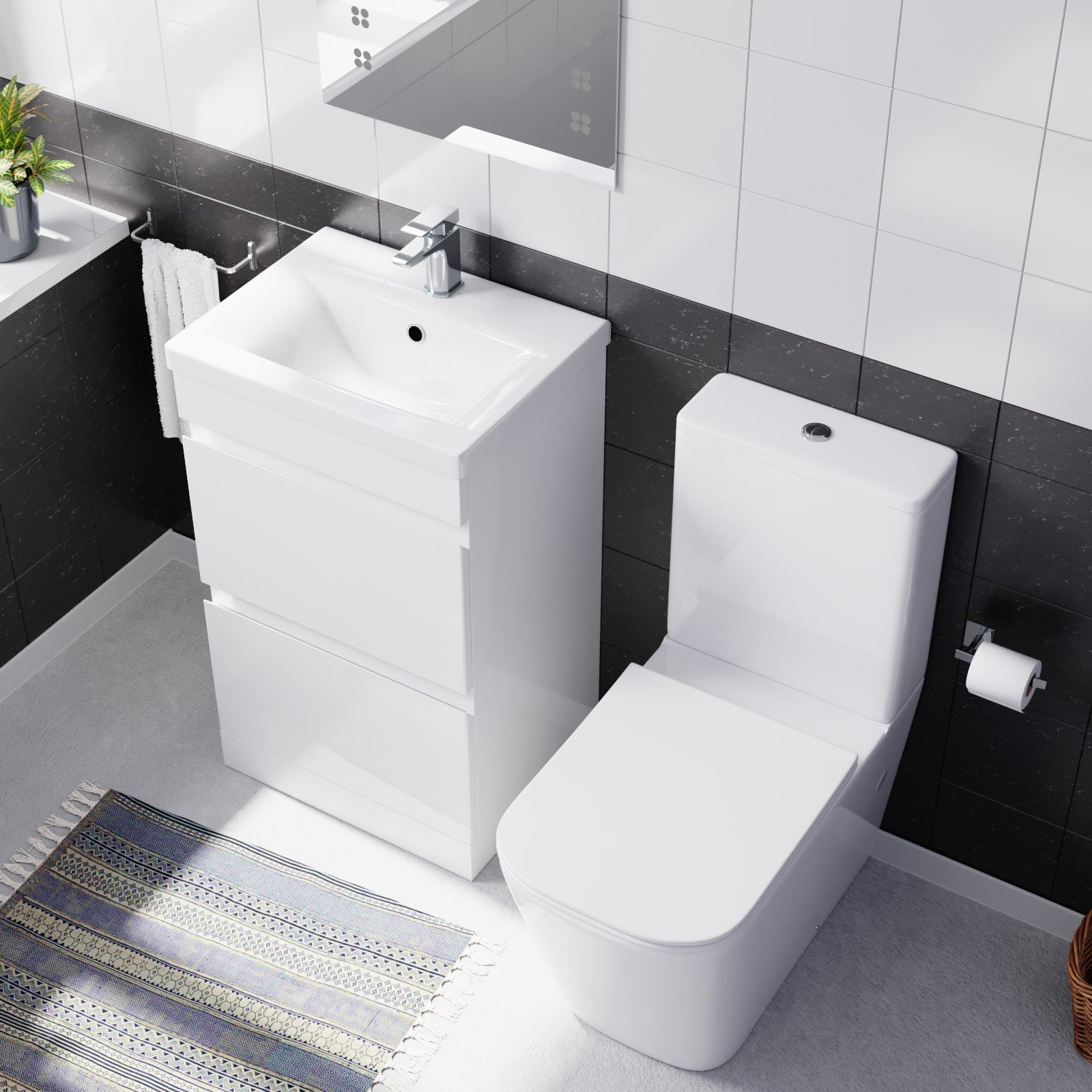 Alaska 500mm 2 Drawers White Basin Vanity Unit & Close Coupled Toilet