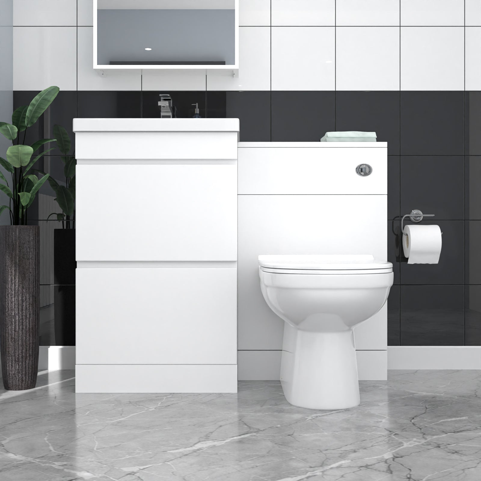 Alaska White Floor Standing 500mm Vanity Unit 2 Drawers, WC Unit & BTW Toilet