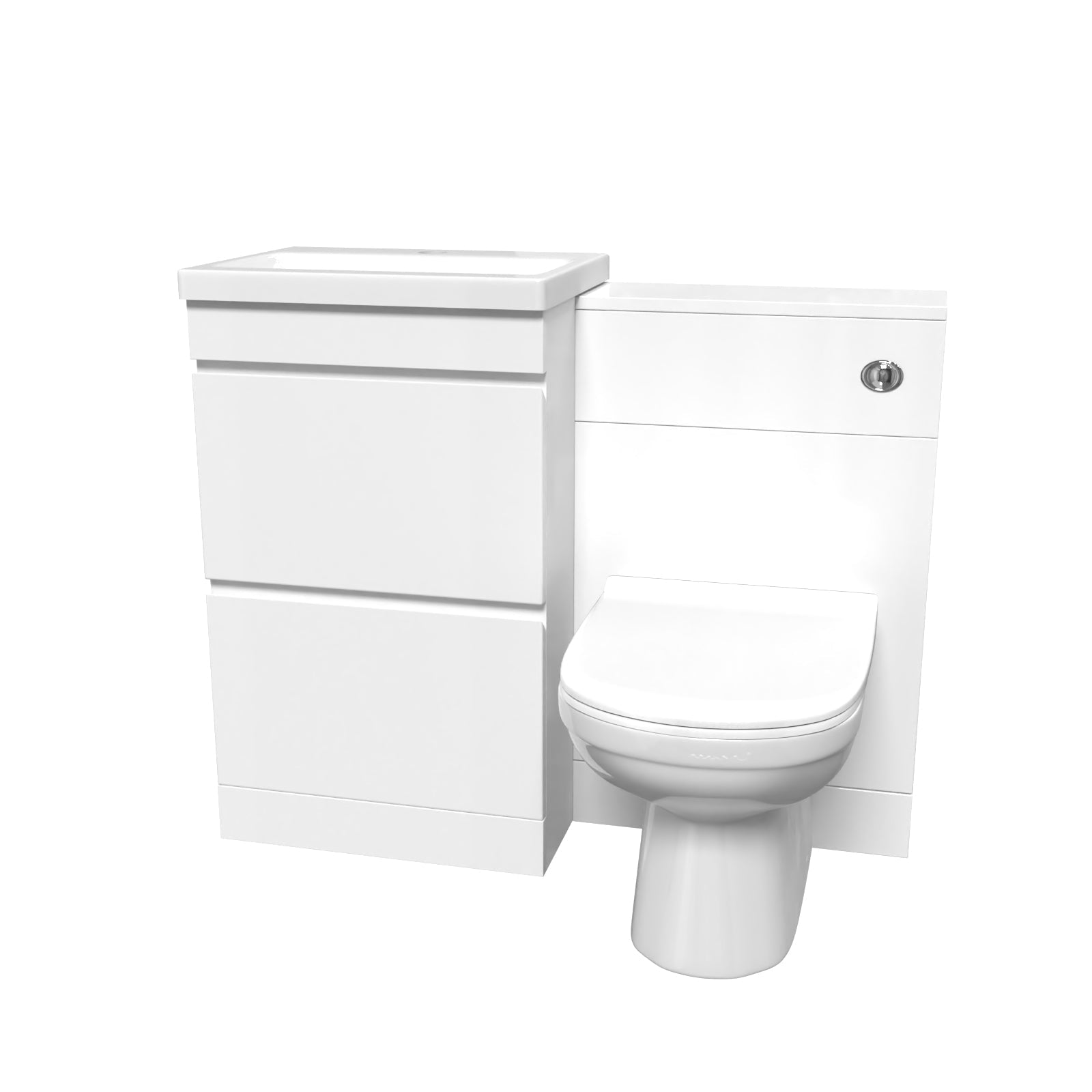 Alaska White Floor Standing 500mm Vanity Unit 2 Drawers, WC Unit & BTW Toilet