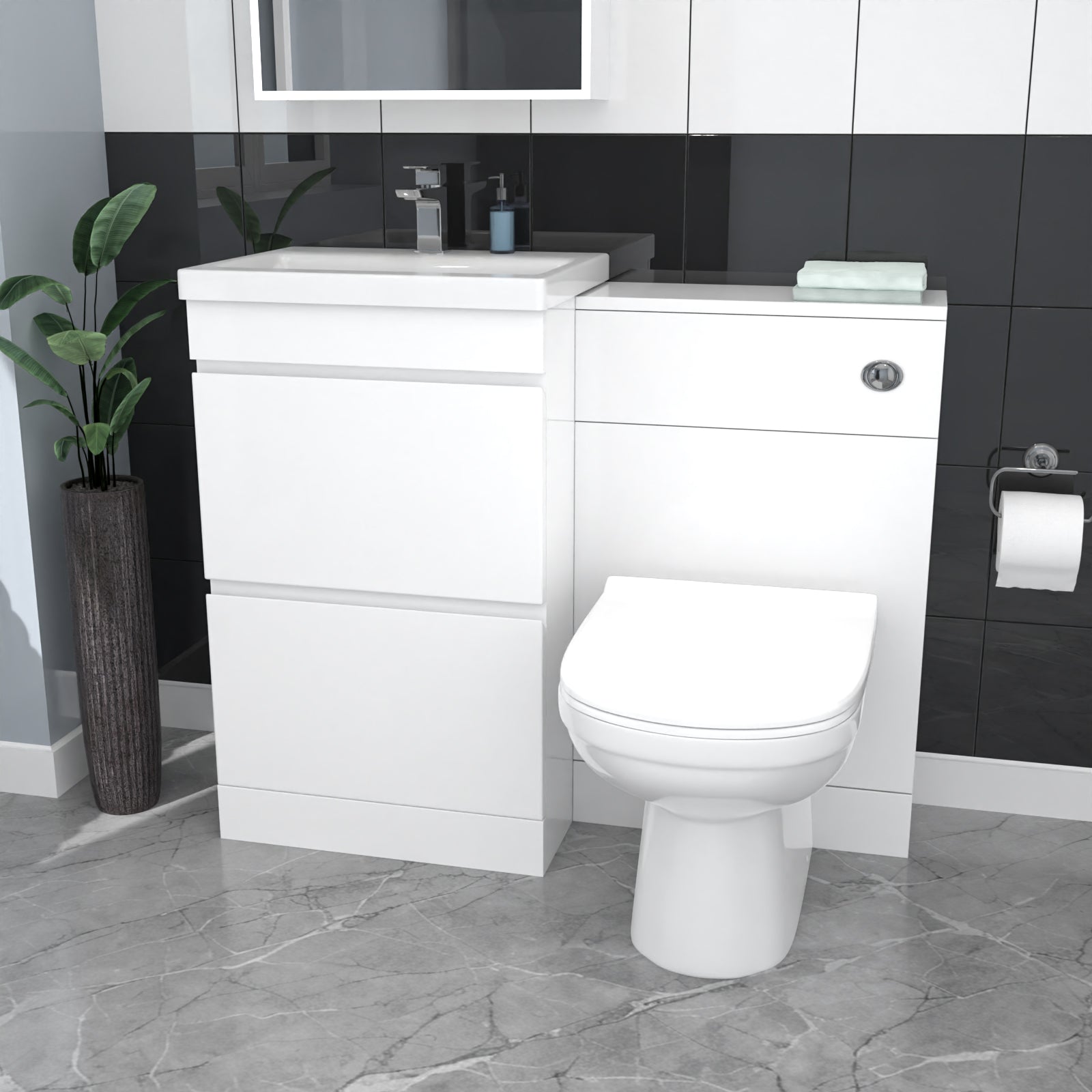Alaska White Freestanding PVC 500mm 2 Drawers Vanity & WC Unit & BTW Toilet
