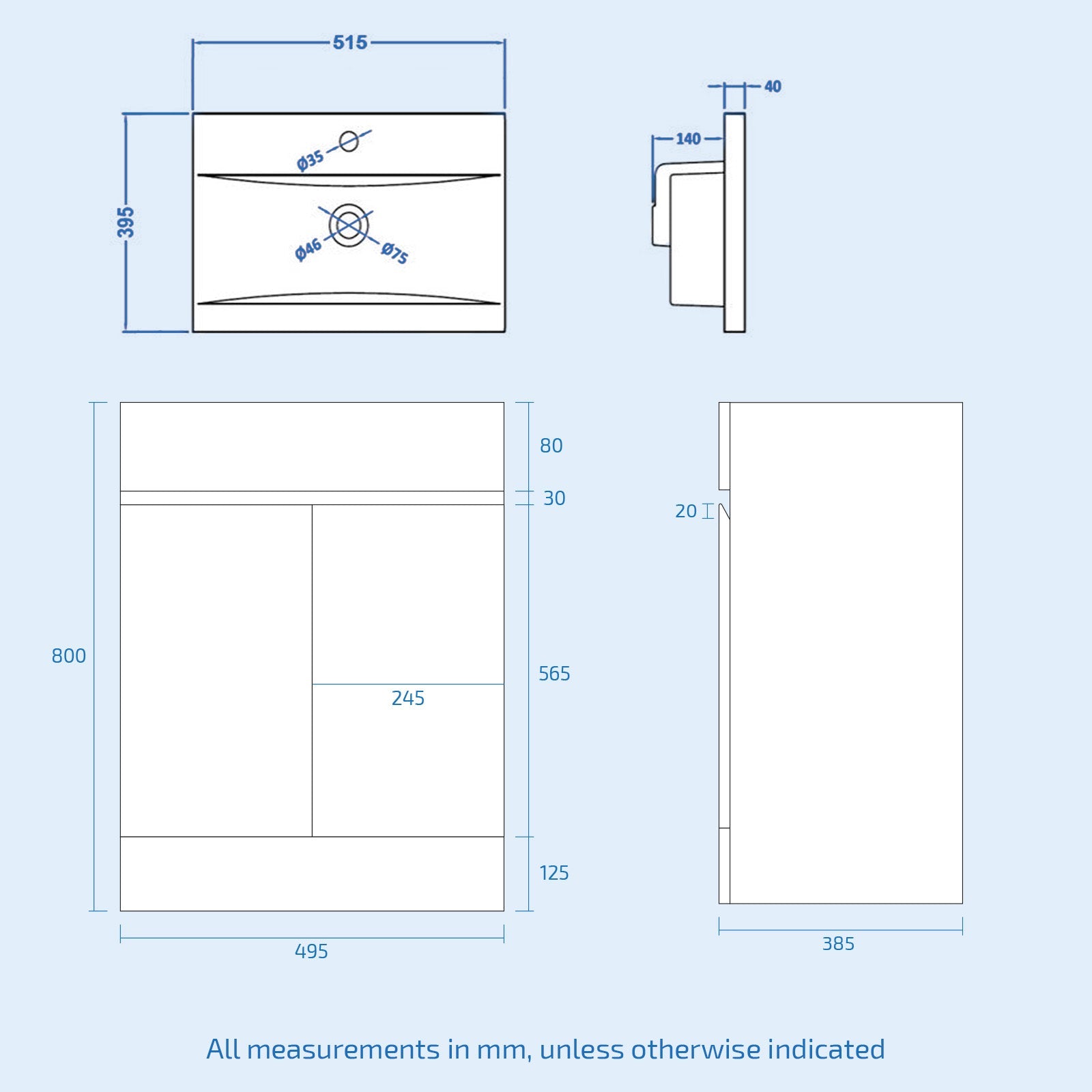 Alaska Matte Grey 500mm Vanity Unit with WC Unit & BTW Toilet