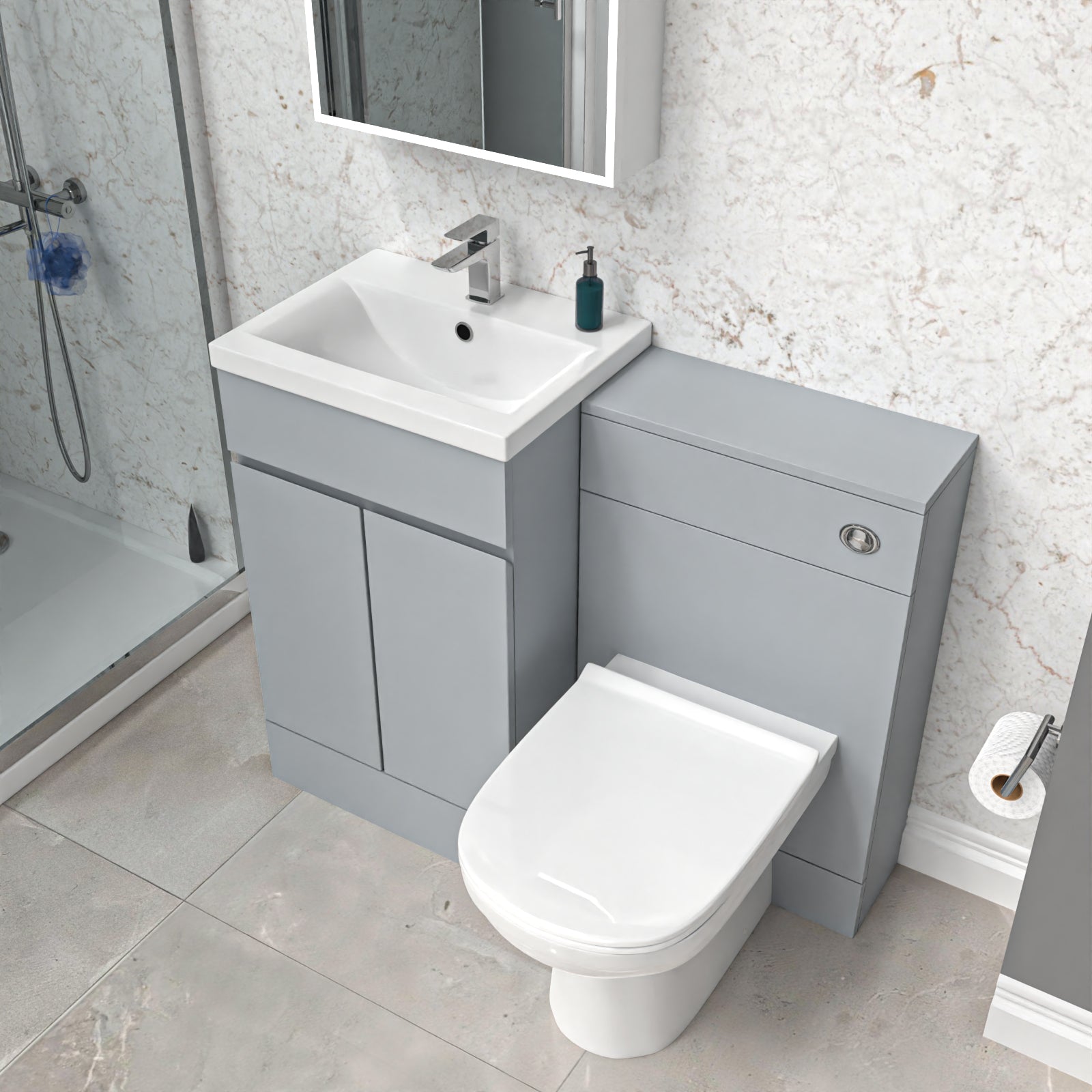 Alaska Matte Grey 500mm Vanity Unit with WC Unit & BTW Toilet
