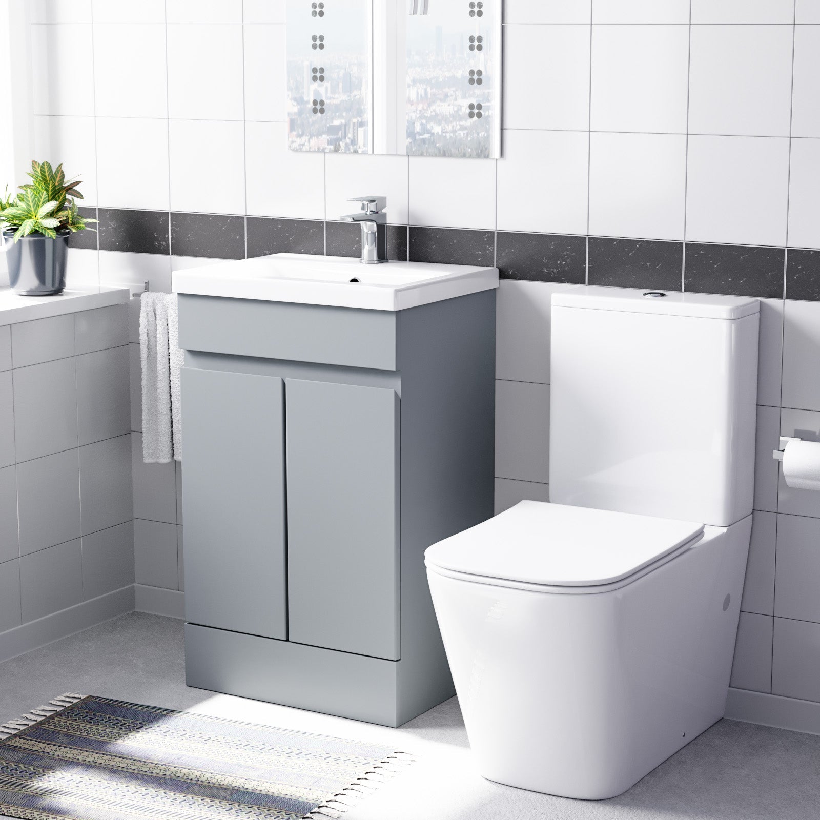 Alaska Matte Grey 500mm Freestanding Basin Vanity Unit & Close Coupled Toilet