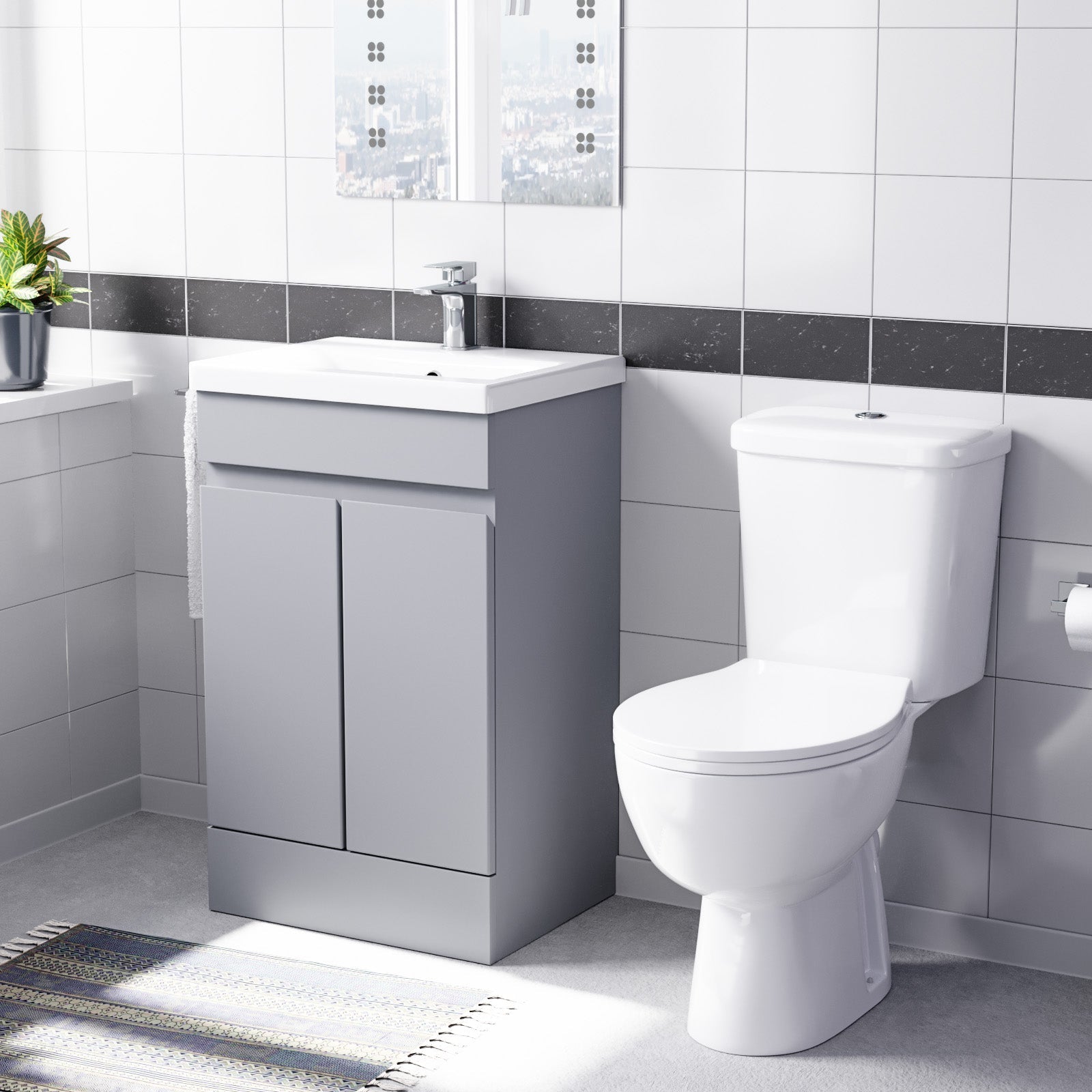 Alaska Matte Grey 500mm Basin Vanity & Close Coupled Toilet Set