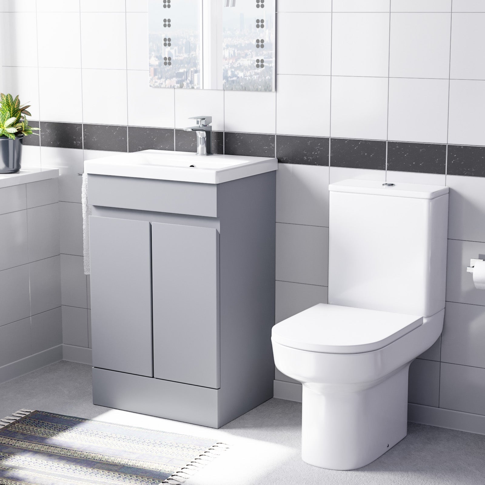Alaska Matte Grey 500mm Basin Vanity Unit & Rimless Close Coupled Toilet
