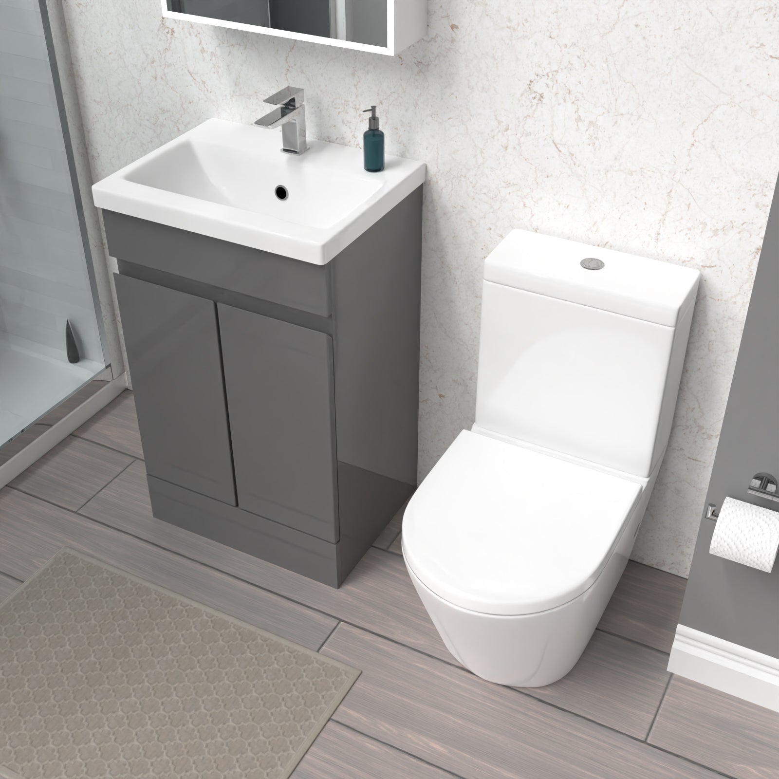 Alaska Steel Grey 500mm Freestanding Basin Vanity & Close Coupled Toilet