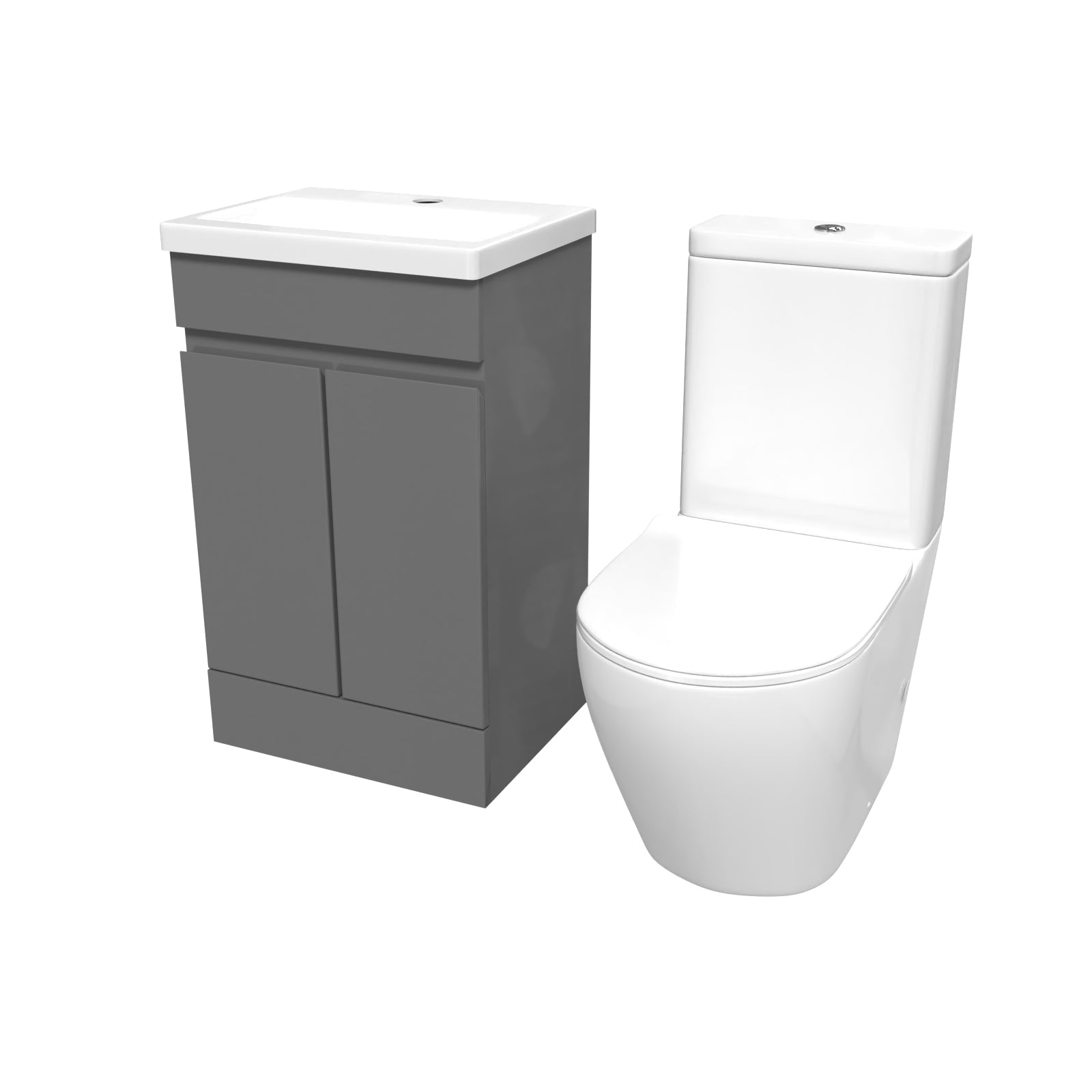 Alaska 500mm Steel Grey Basin Vanity Unit & Rimless Close Coupled Toilet Set
