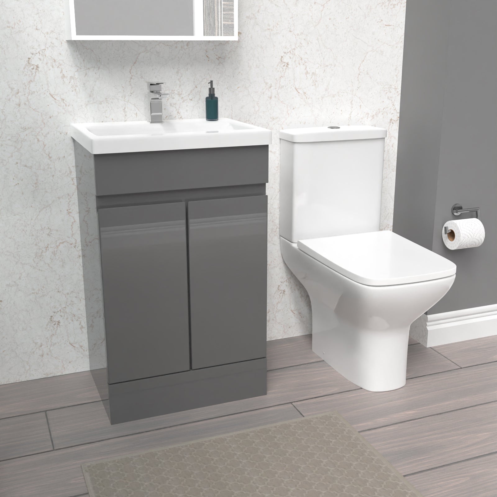 Alaska 500mm Steel Grey Basin Vanity & Rimless Close Coupled toilet