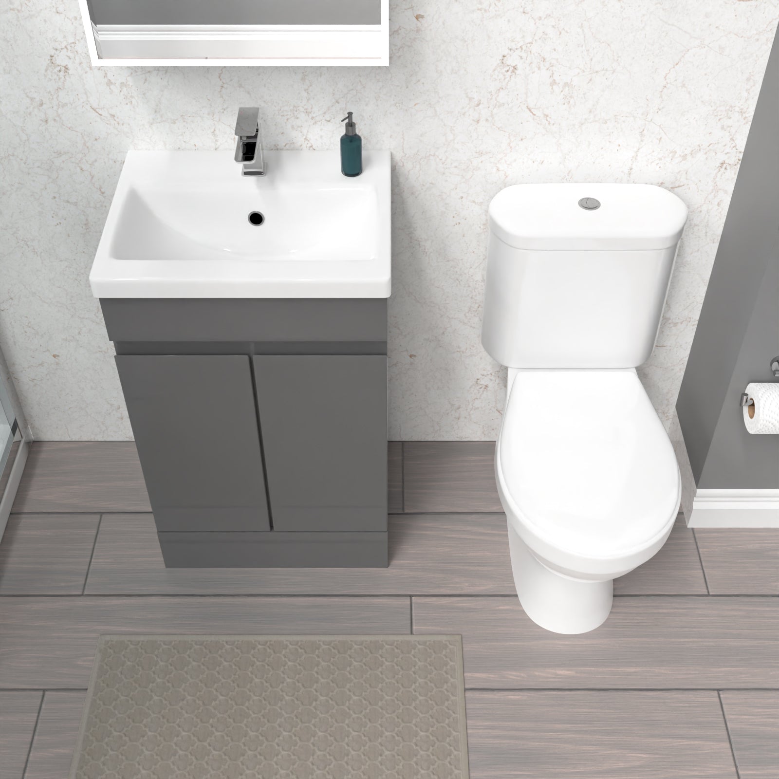 Alaska 500mm Steel Grey Basin Vanity & Close Coupled Toilet Set