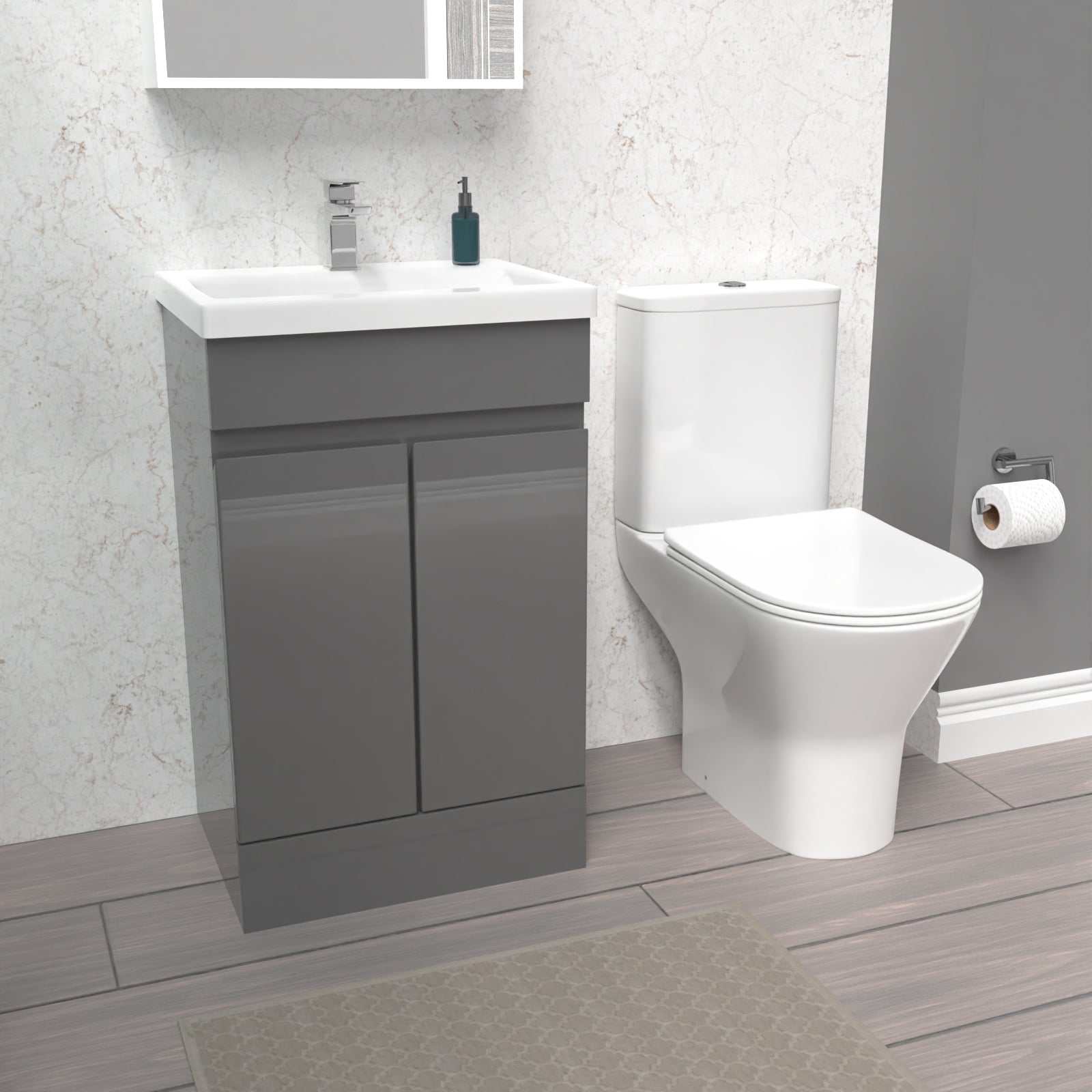 Alaska 500mm Gloss Steel Grey Basin Vanity & Close Coupled Toilet Set