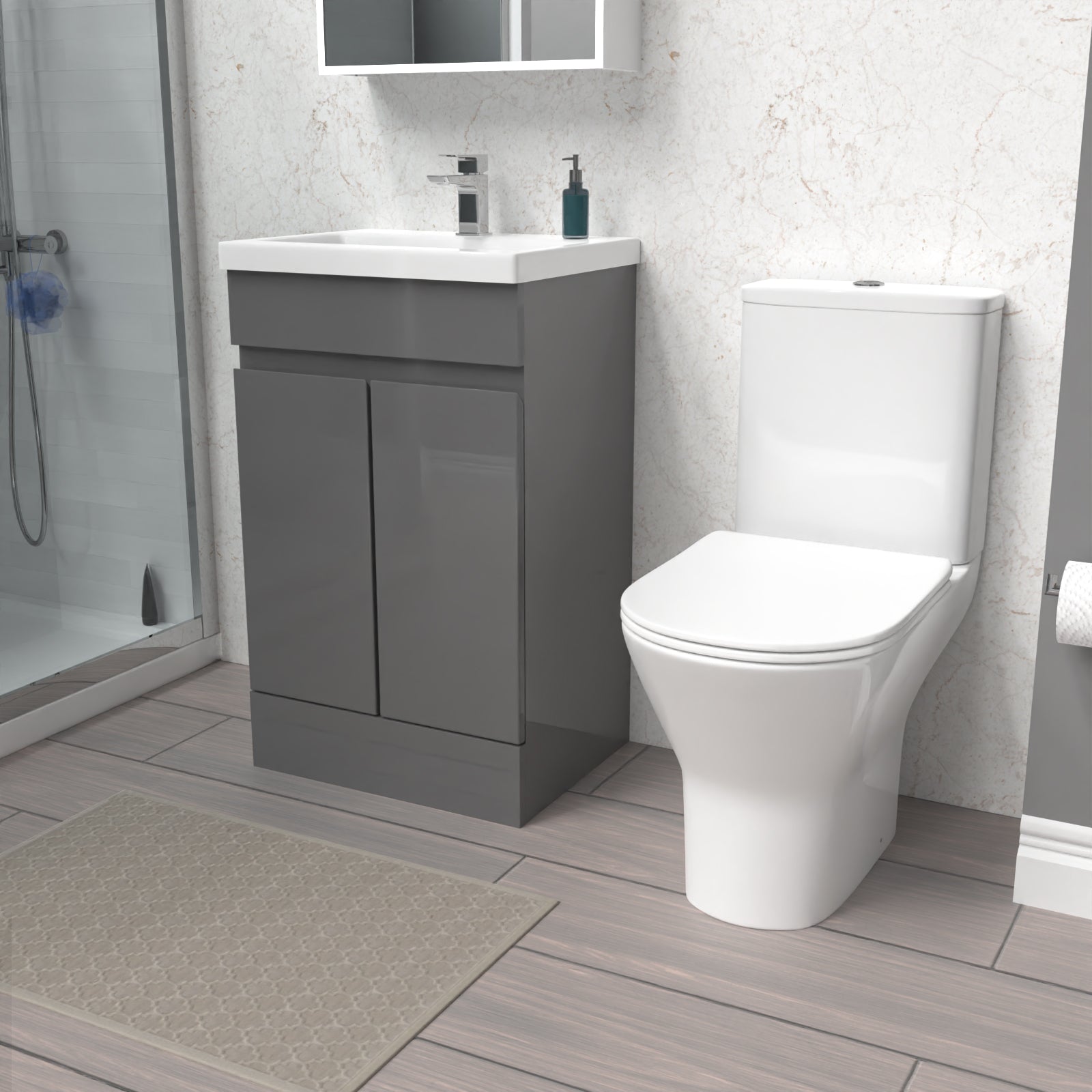 Alaska 500mm Gloss Steel Grey Basin Vanity & Close Coupled Toilet Set