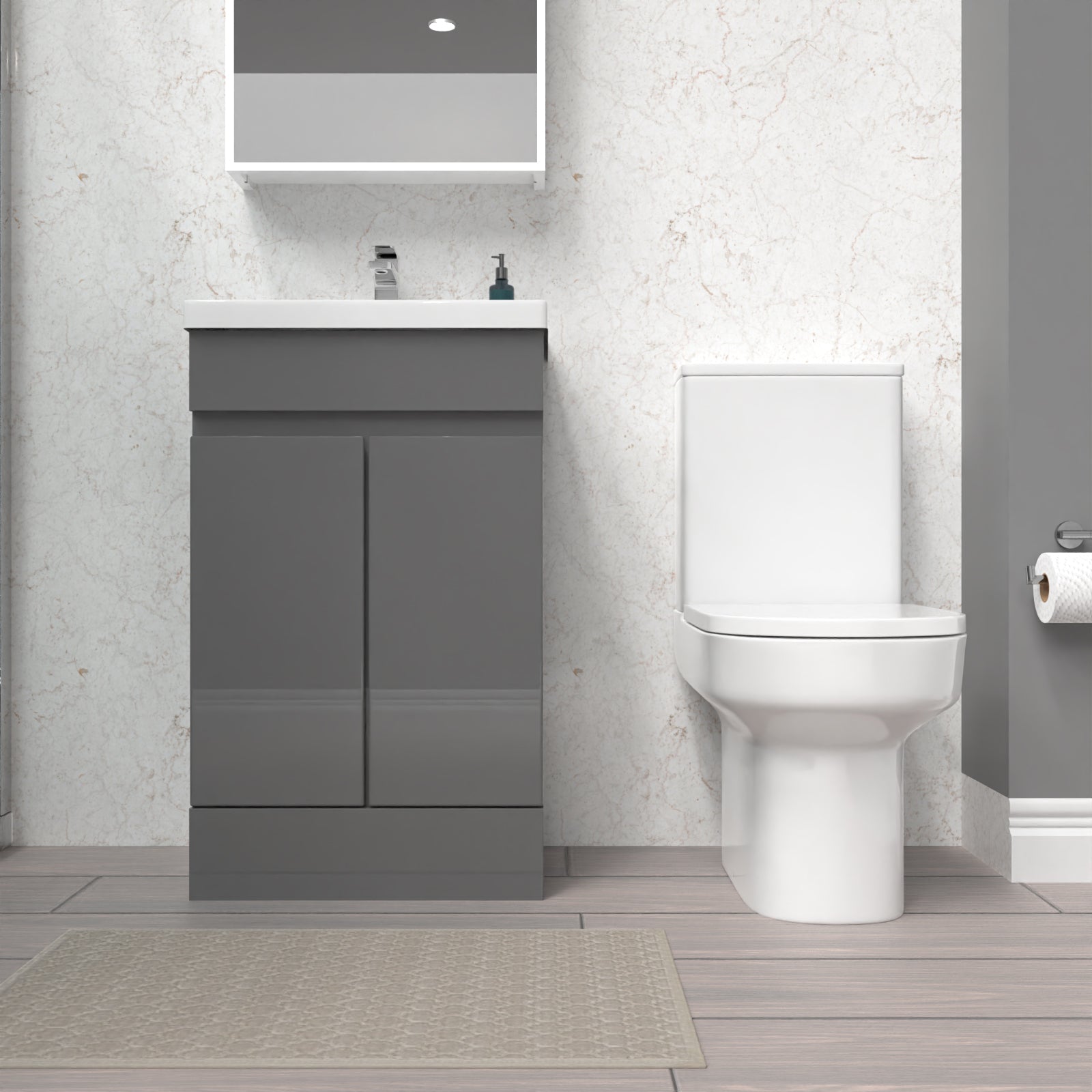 Alaska 500mm Steel Grey Basin Vanity Unit & Rimless Close Coupled Toilet