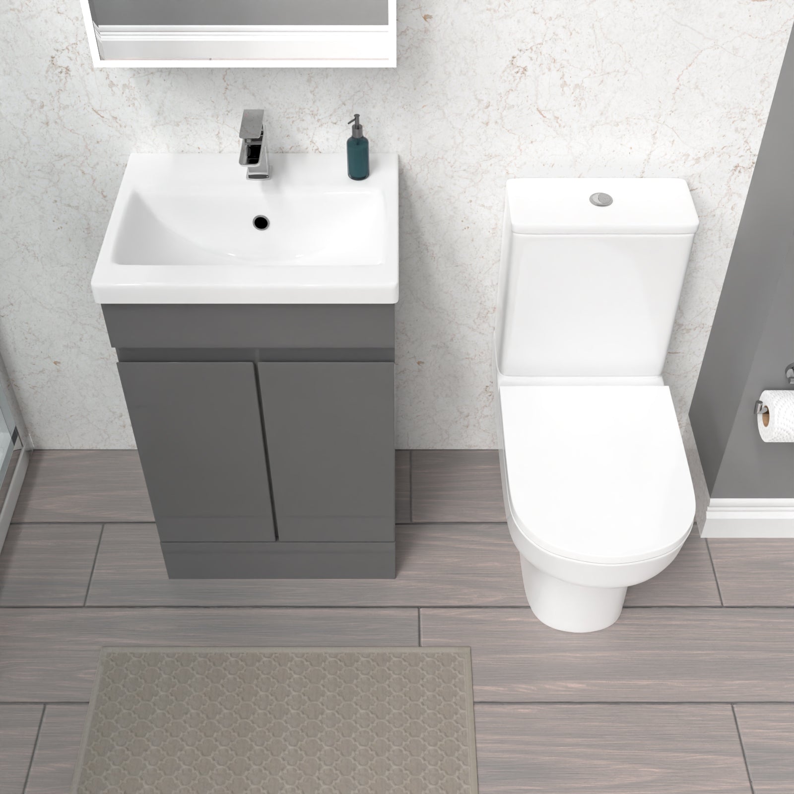 Alaska 500mm Steel Grey Basin Vanity Unit & Rimless Close Coupled Toilet