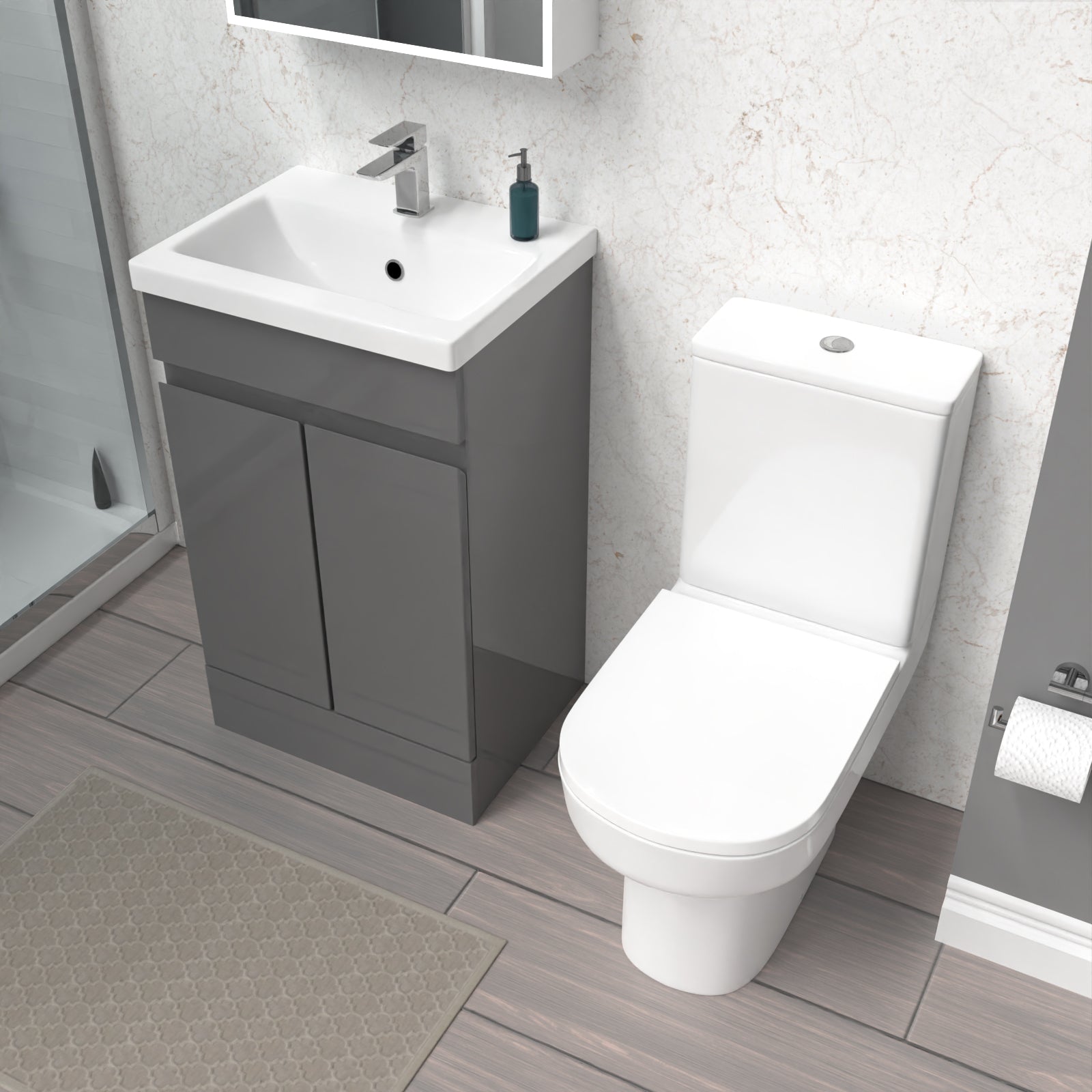 Alaska 500mm Steel Grey Basin Vanity Unit & Rimless Close Coupled Toilet