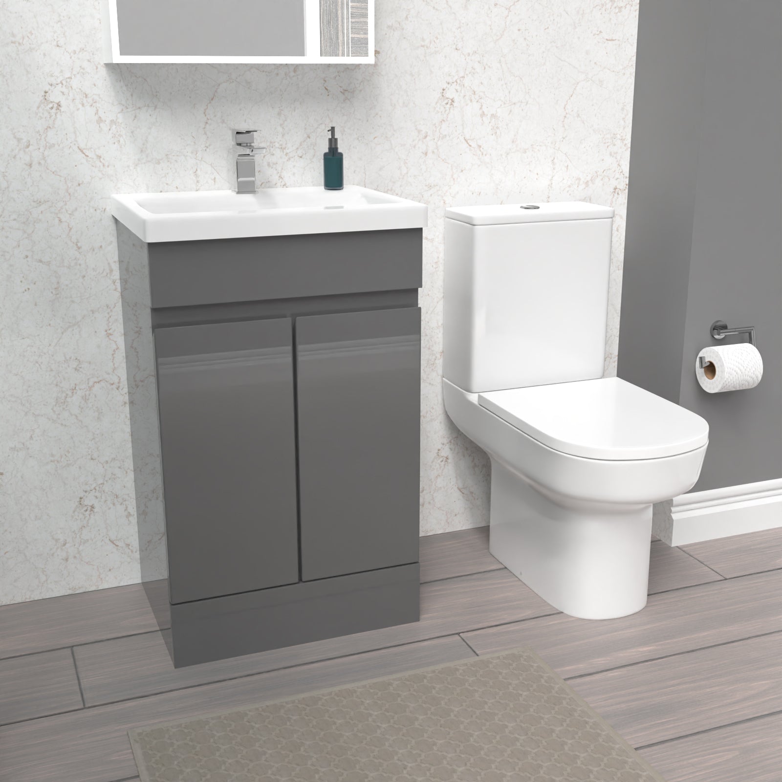 Alaska 500mm Steel Grey Basin Vanity Unit & Rimless Close Coupled Toilet