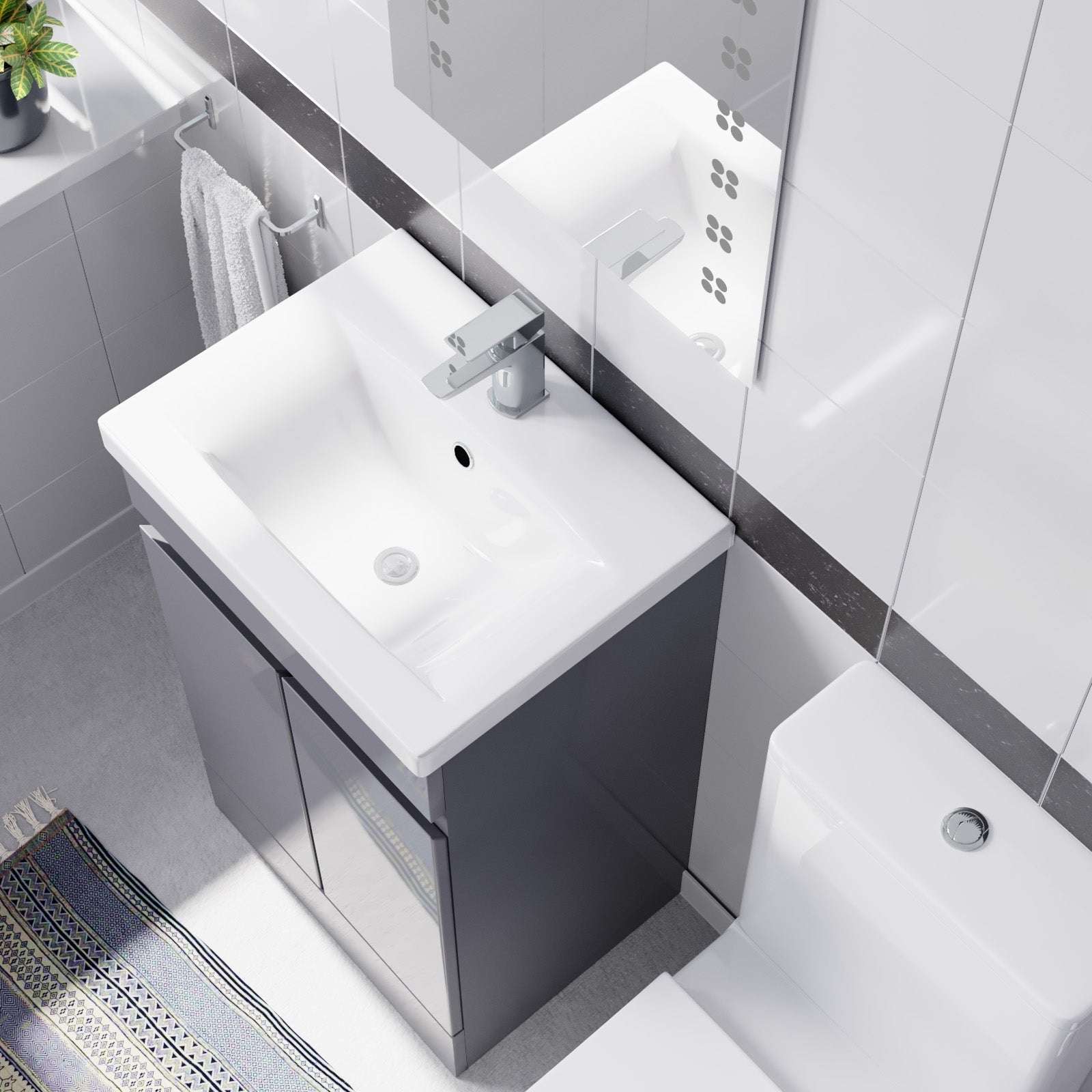 Alaska Steel Grey 500mm Freestanding Basin Vanity Unit & Close Coupled Toilet