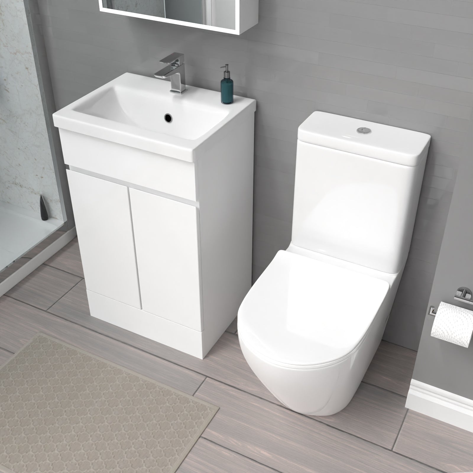 Alaska 500mm White Basin Vanity Unit & Rimless Close Coupled Toilet Set