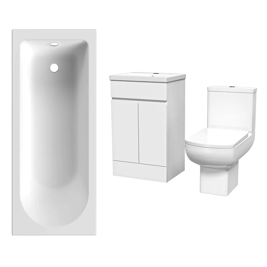 Alaska 500mm Handleless White Vanity, Rimless Square Toilet And Bath