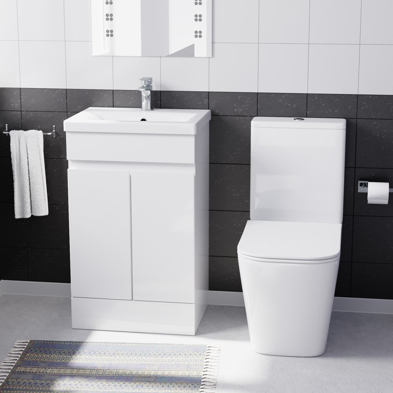 Alaska 500mm Gloss White Basin Vanity Unit & Rimless Close Coupled Toilet Set