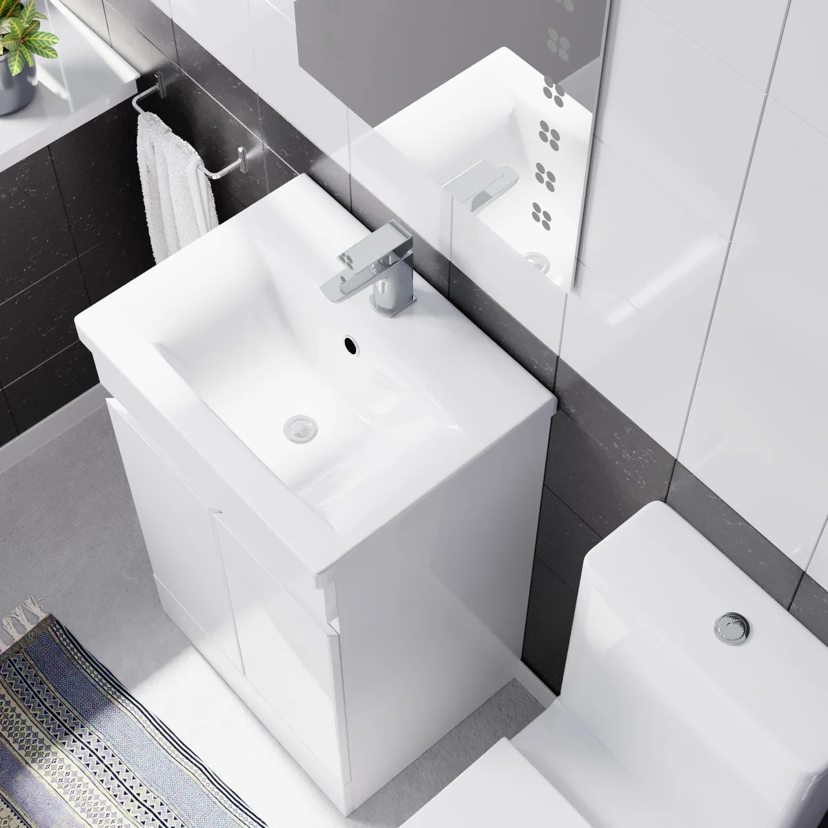 Alaska 500mm Gloss White Basin Vanity Unit & Rimless Close Coupled Toilet Set