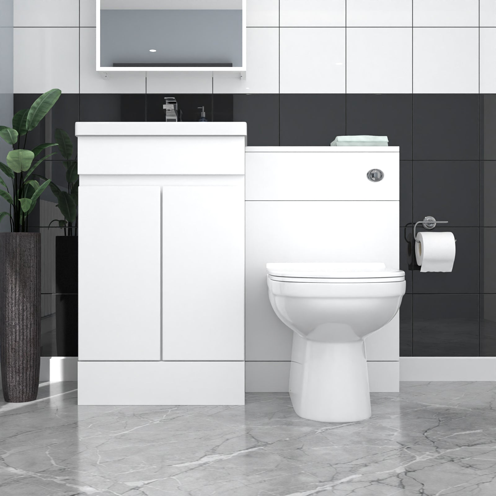 Alaska White Floor Standing 500mm Vanity Unit 2 Door with WC Unit & BTW Toilet