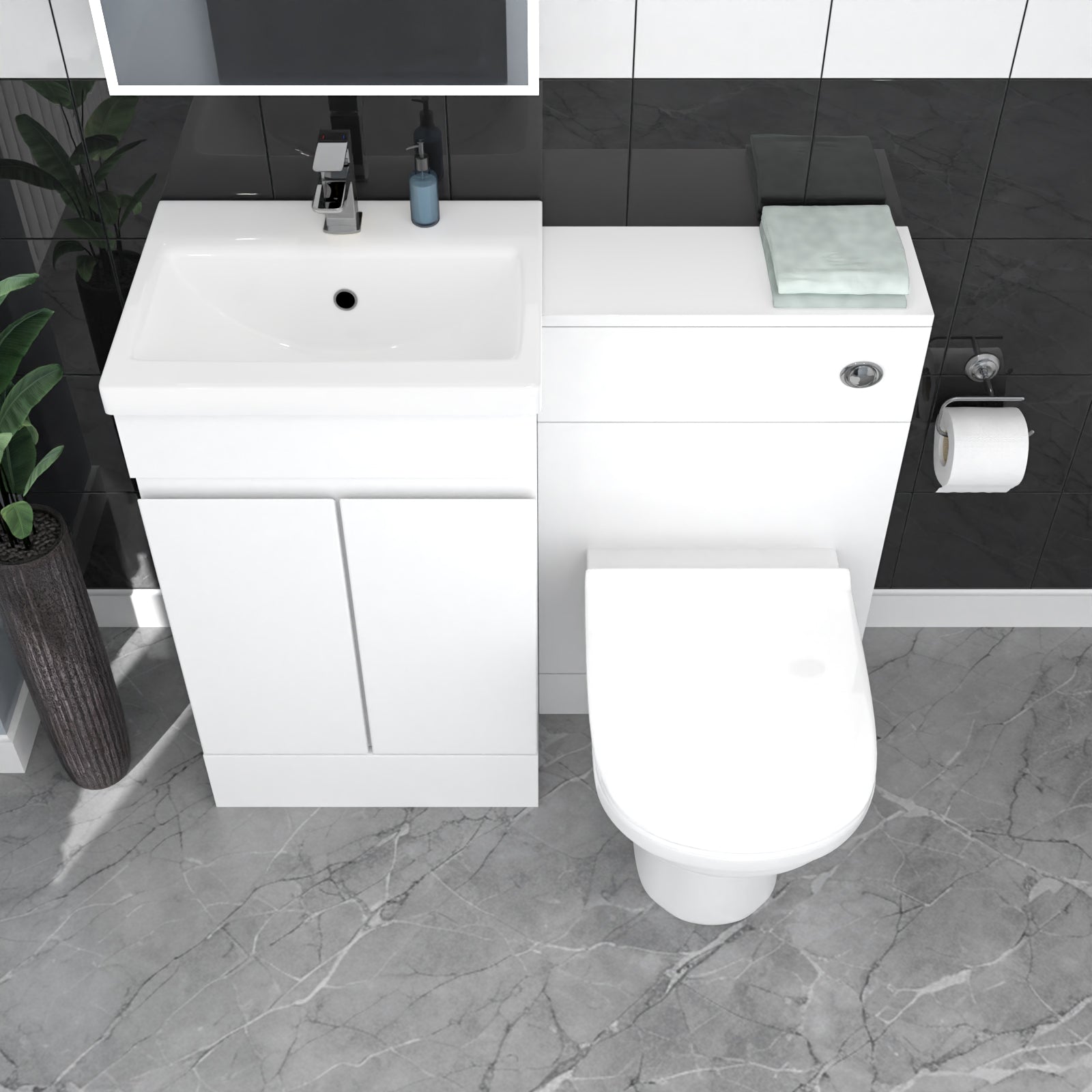 Alaska White Floor Standing 500mm Vanity Unit 2 Door with WC Unit & BTW Toilet
