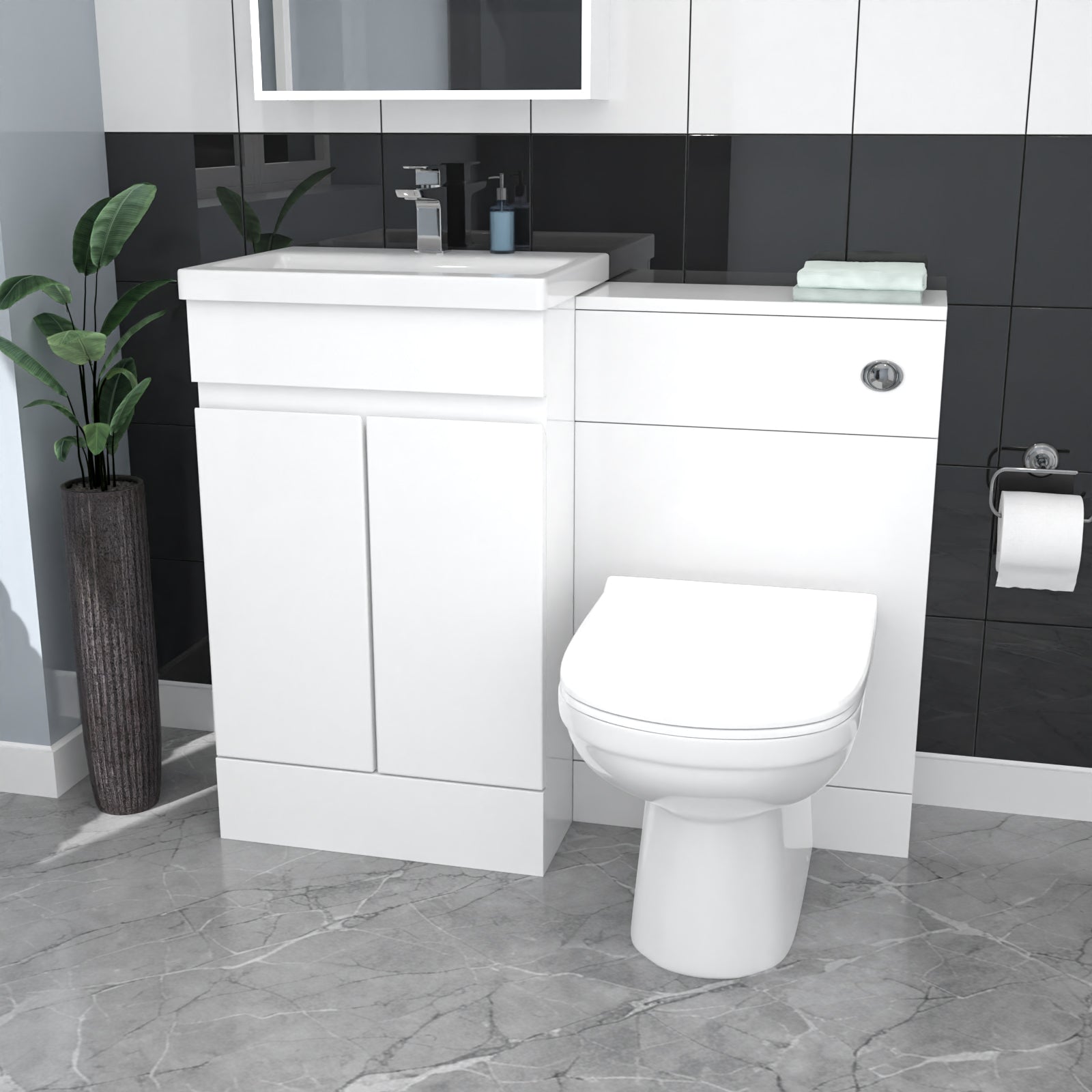 Alaska White Floor Standing 500mm Vanity Unit 2 Door with WC Unit & BTW Toilet