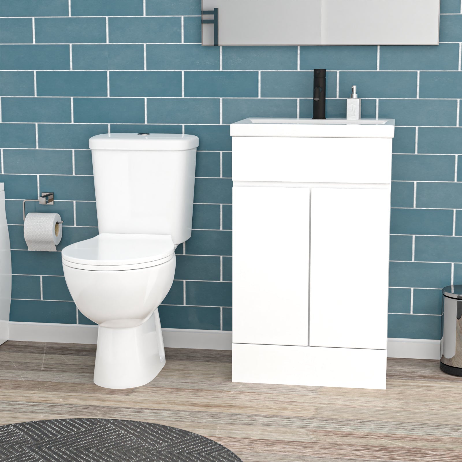 Alaska 1700mm Round Bath,500mm Freestanding Basin Vanity,Close Coupled Toilet