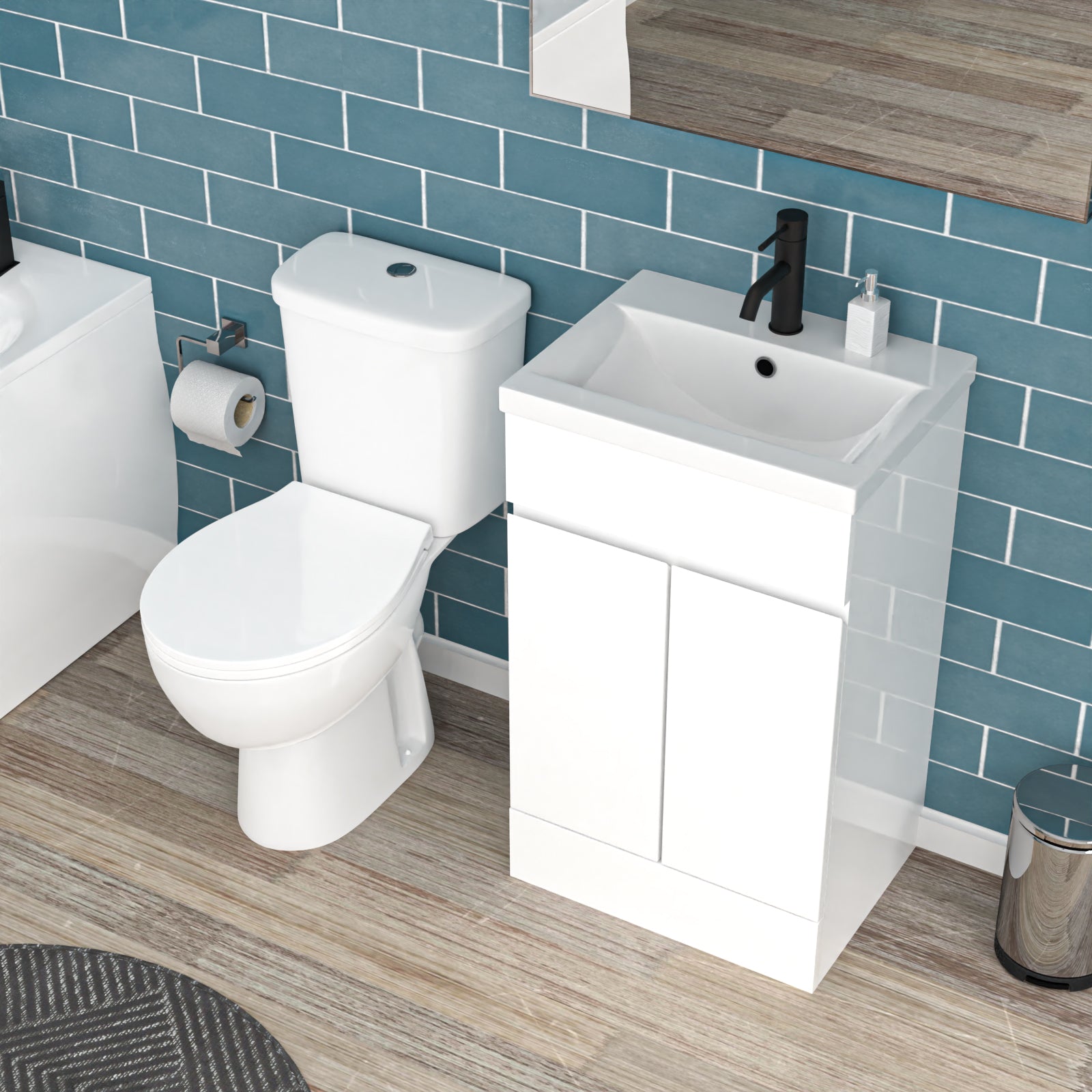 Alaska 1700mm Round Bath,500mm Freestanding Basin Vanity,Close Coupled Toilet