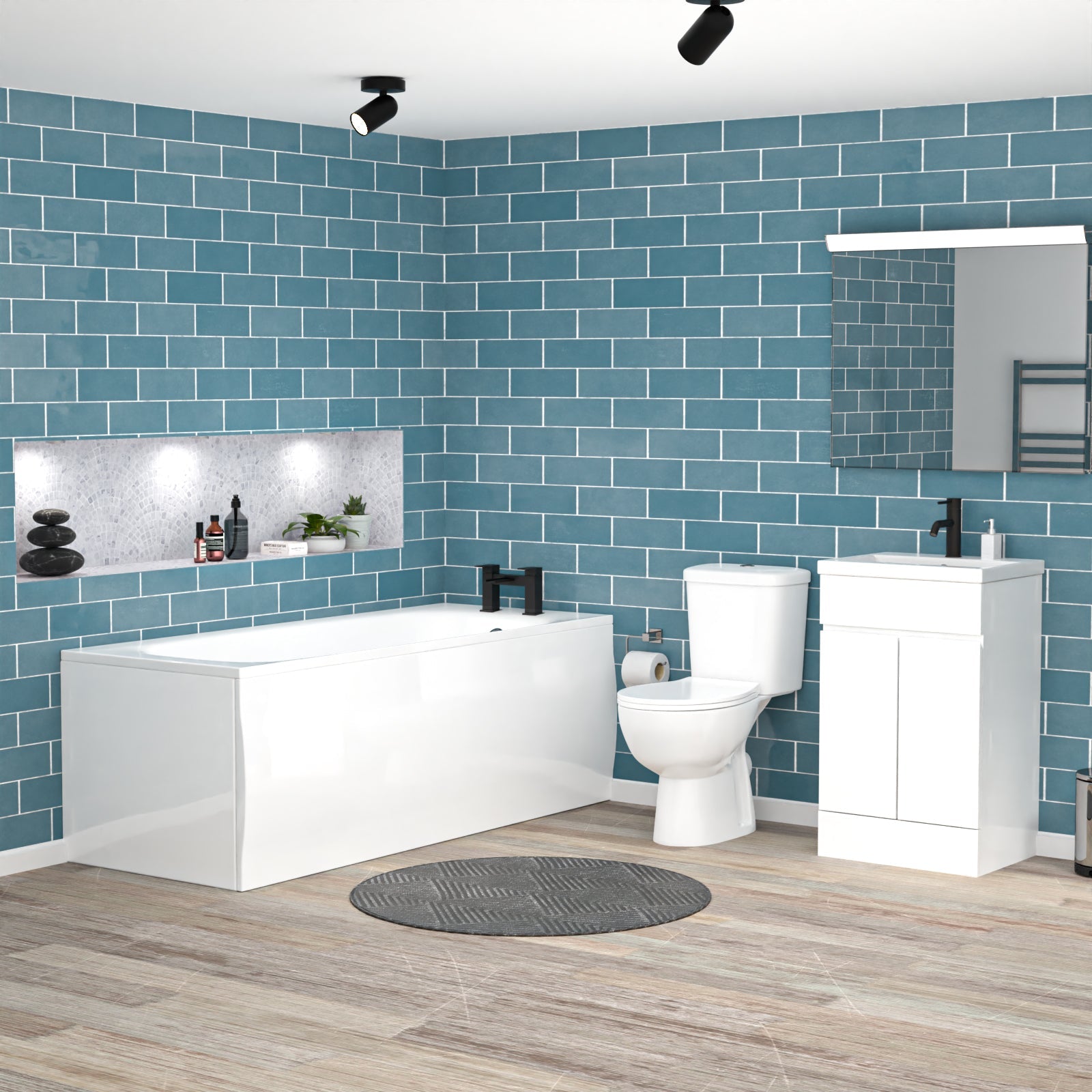 Alaska 1700mm Round Bath,500mm Freestanding Basin Vanity,Close Coupled Toilet